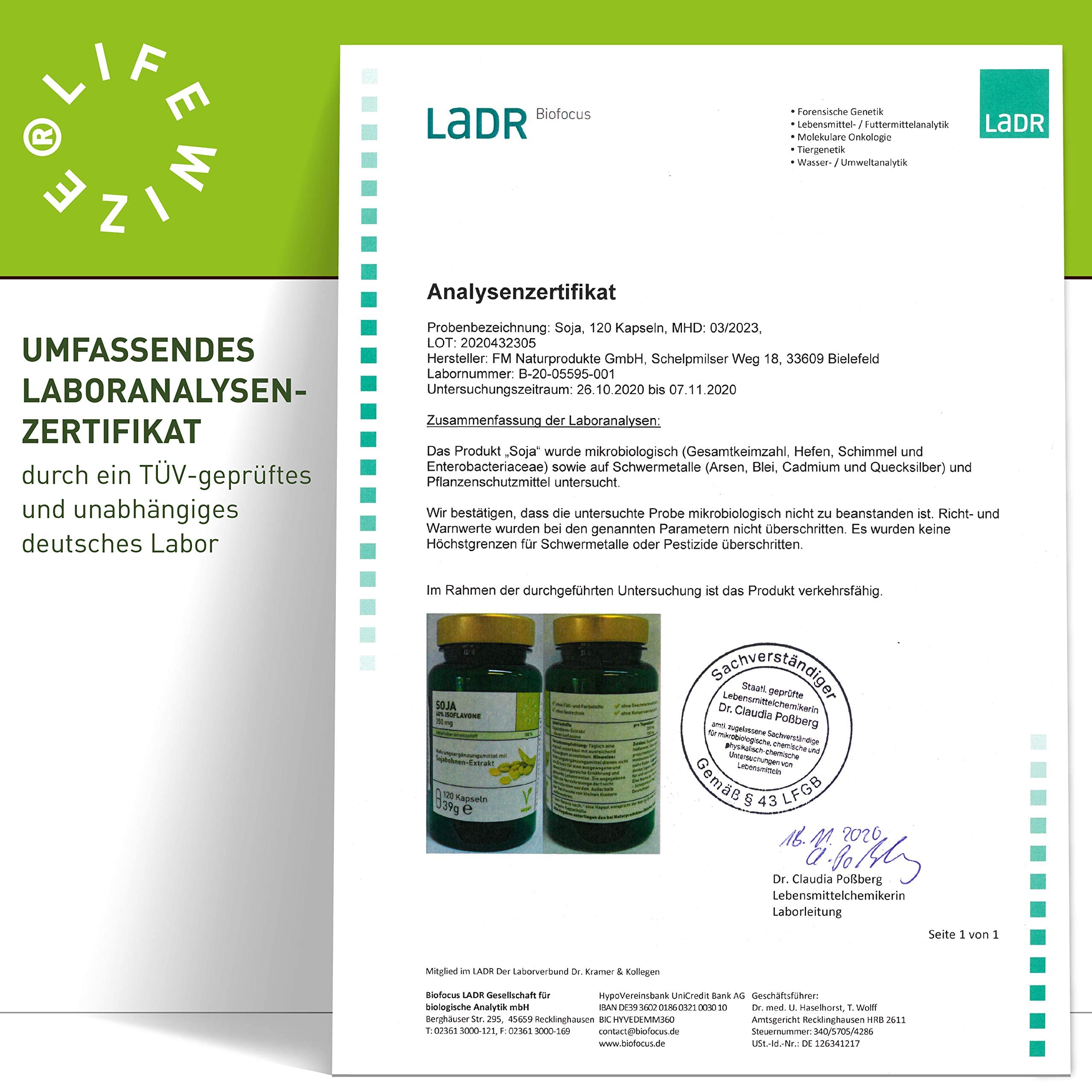 LifeWize® Soja Isoflavon Kapseln - 250mg - Echter Sojabohnen als 30:1 Extrakt mit 40% Isoflavone - 120 Kapseln - Vegan und ohne Zusatzstoffe