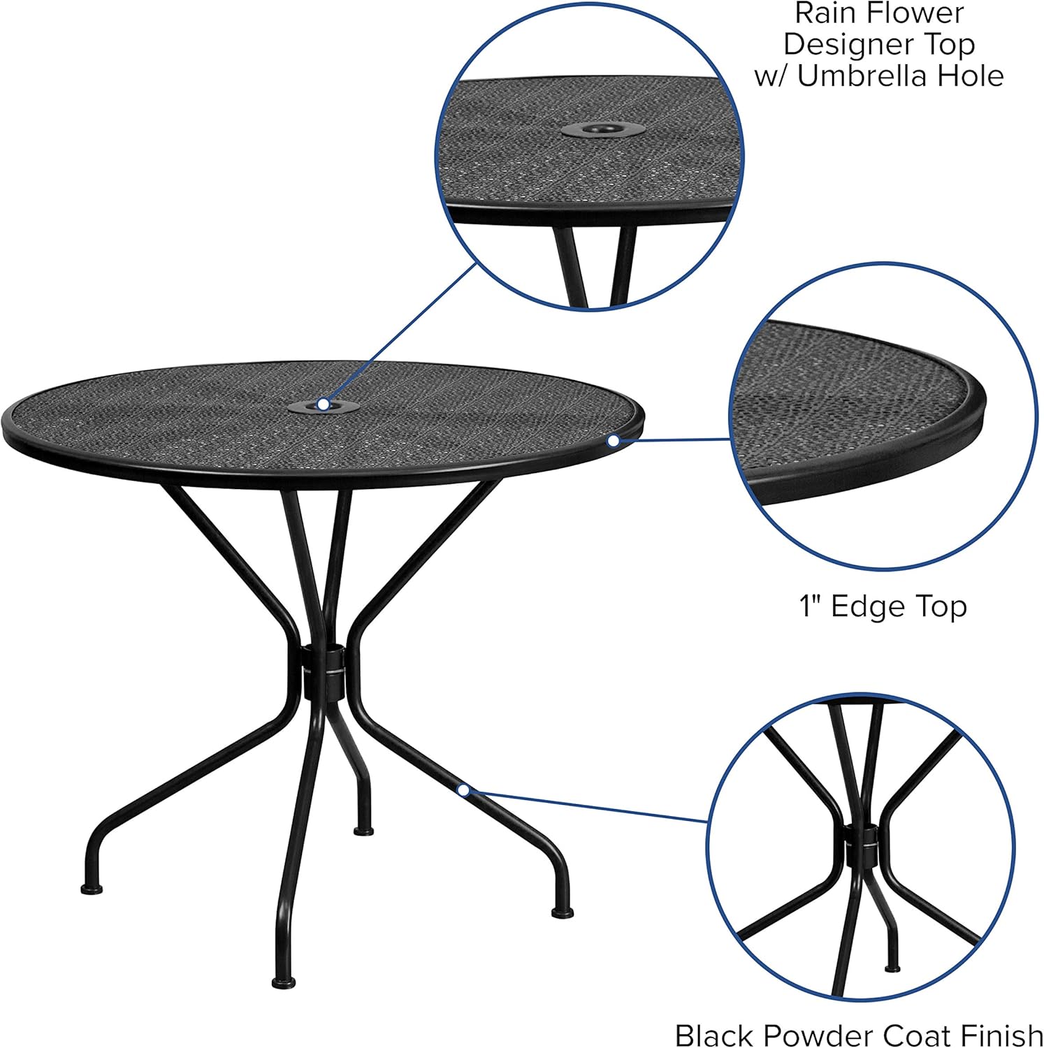 Flash Furniture 5 Pack Black Patio Arm Chair and 35.25" Round Black Patio Table with Umbrella Hole