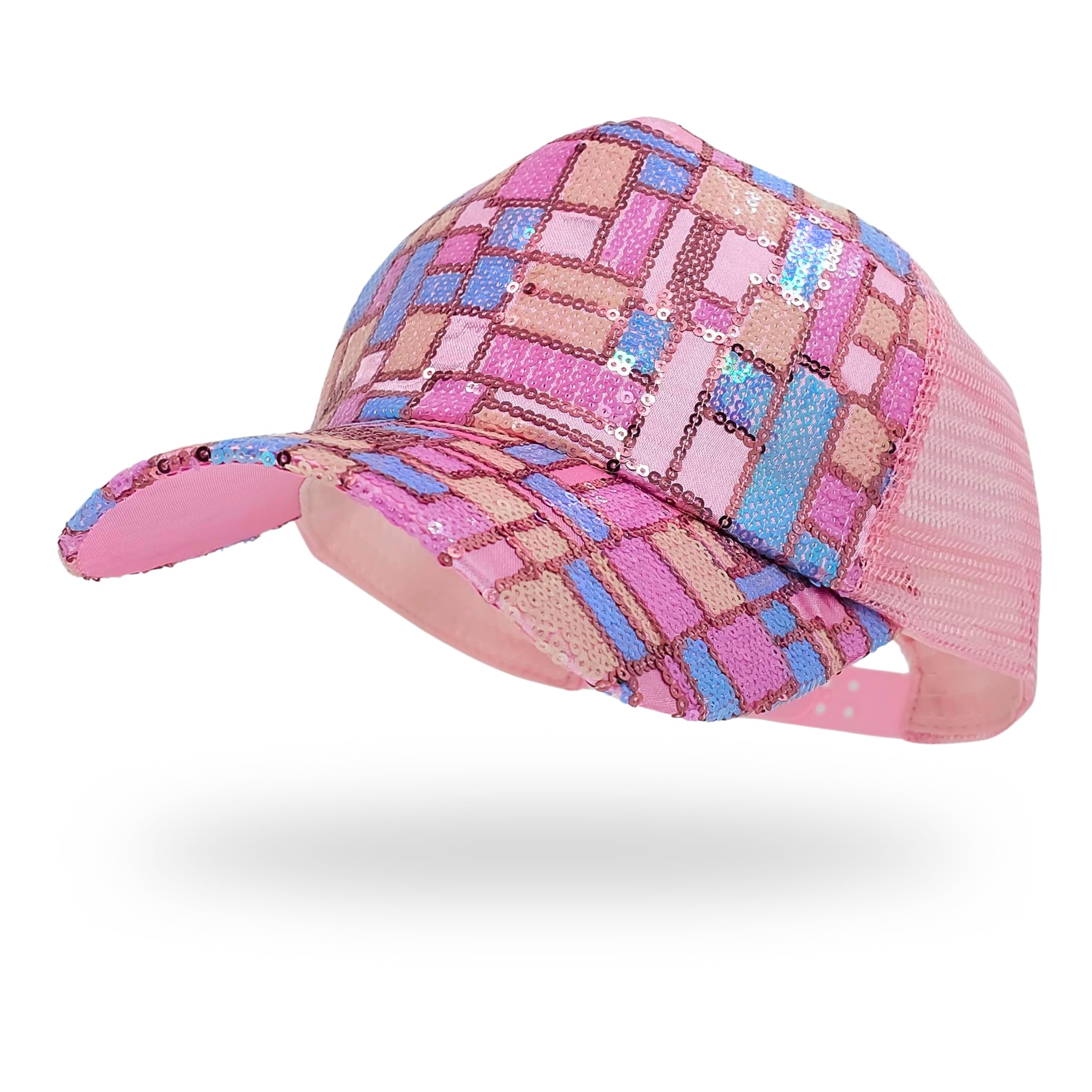 Tomorrow FashionTomorrow Trucker Cap for Women - Adjustable Baseball Cap for Girls - Trendy Glitter Decorative Mesh Cap for Outdoor Activities - Breathable Sun Hat - Cotton Caps Solid Color