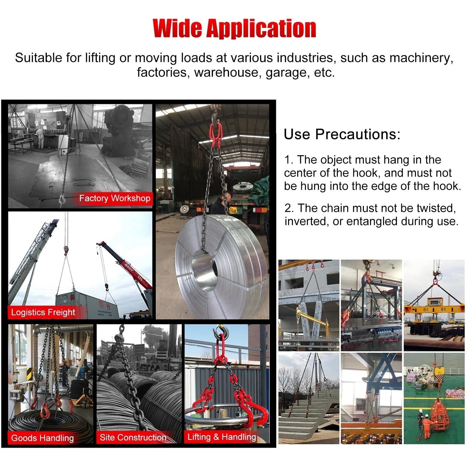Catena di sollevamento industriale/logistica con gancio autobloccante, catena di sollevamento a 4 fili 2 3 5 6 8 10 13 piedi 3000 kg, catena di sollevamento per sollevamento motore (carico 3