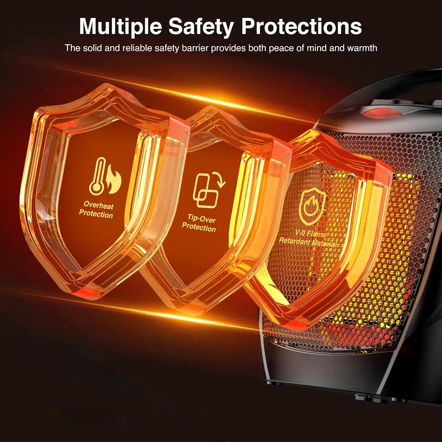 ZAFRO Space Heater, 1500W/700W Portable Electric Heaters with Thermostat, Overheat & Tip-Over Protection, Ceramic Heater with Heating & Fan Modes for Indoor Household or Office Use, Black