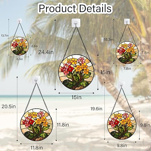 Miniatura 5 de Atrapasoles para colgar vidrieras, flores amarillas y rojas, para ventana, puerta, decoración del hogar, plantas verdes, atrapasoles, Navidad, Día