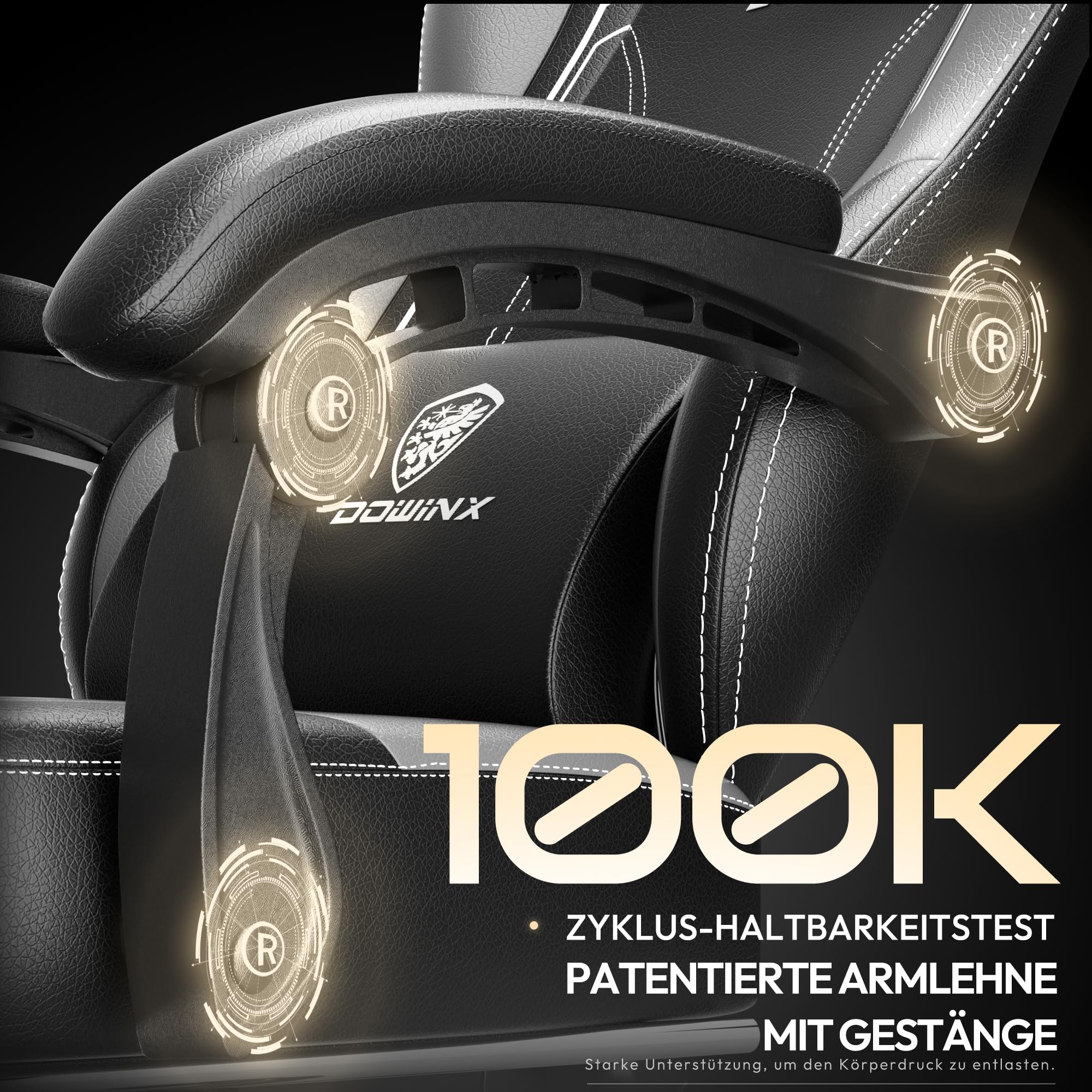 Dowinx - Sedia per il gaming, con cuscino, ergonomica, dotata di supporto lombare, in pelle sintetica PU, schienale largo, 150 kg, colore grigio