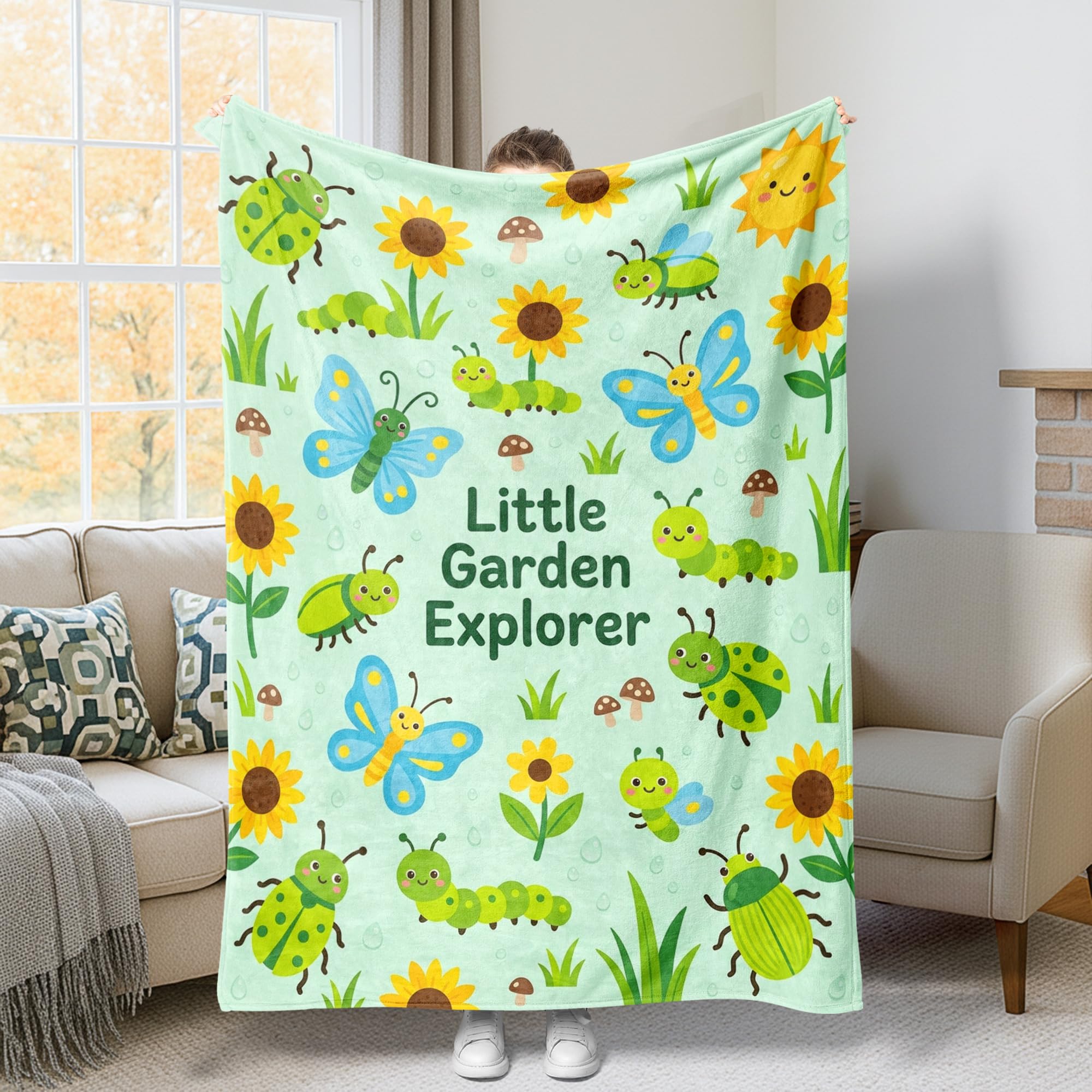 Couverture en polaire douce motif papillon vert 152x203 cm pour canapé et lit