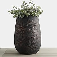 Wallowa 20" Weathered Concrete Tall Planter - Large Black Modern Flower Pot with Drainage, Indoor Outdoor Patio Decor