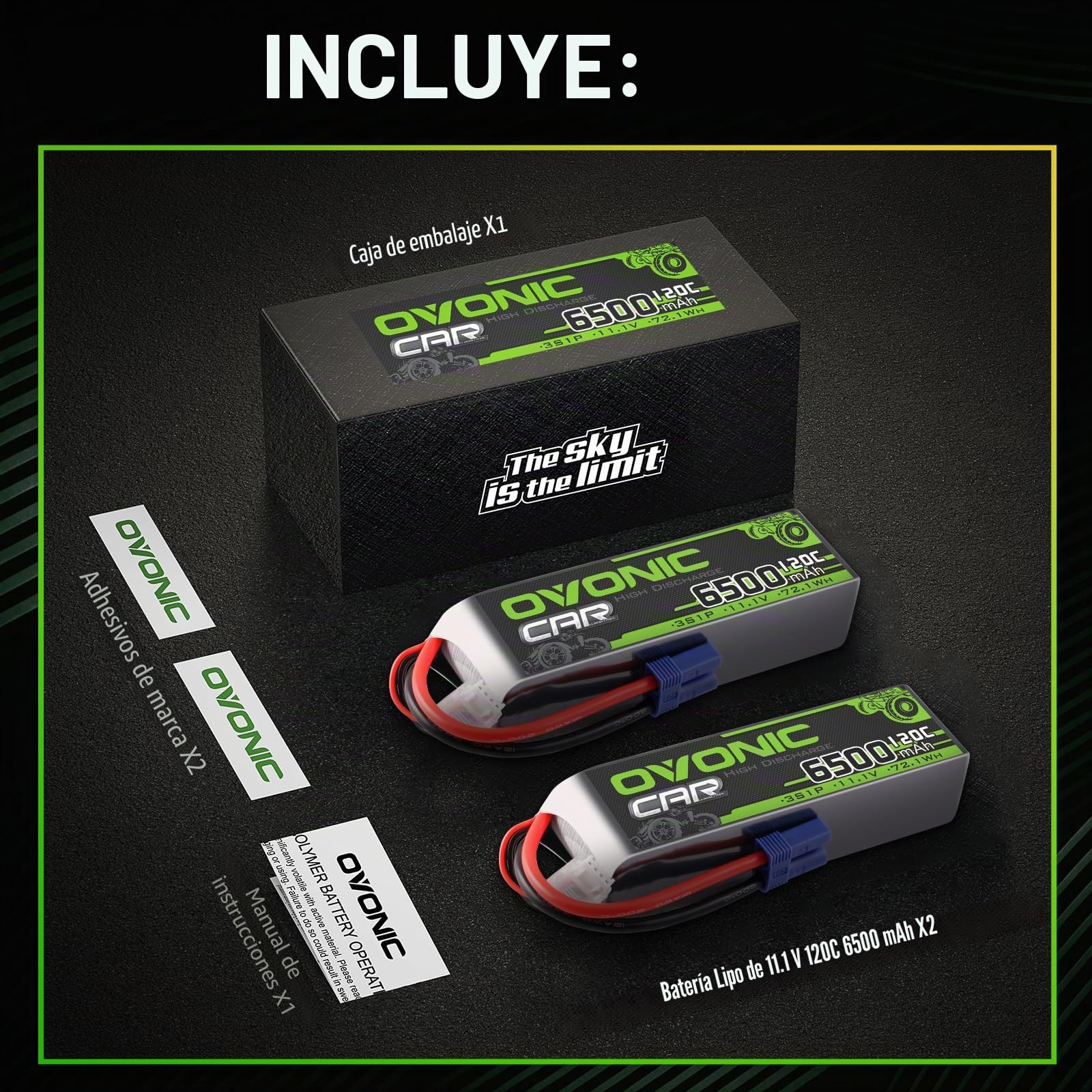 OVONIC 3s Lipo Batería 11.1V 6500mAh 120C con Conector EC5 Batería Lipo para RC Coche Truck Truggy Quadcopter Helicóptero Camión Barco Avión (2PCS)