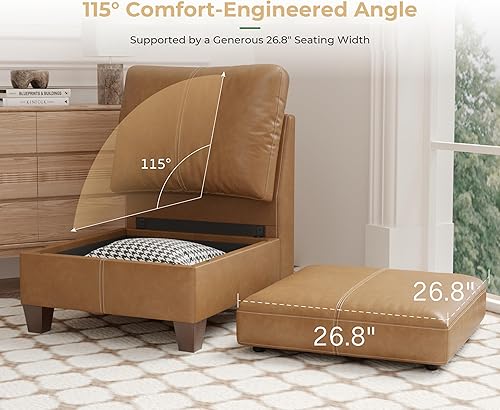 Miniatura 5 de SITJOY Sofás modulares de piel sintética para sala de estar, sofá seccional, modular convertible en forma de U, con almacenamiento y otomana, color