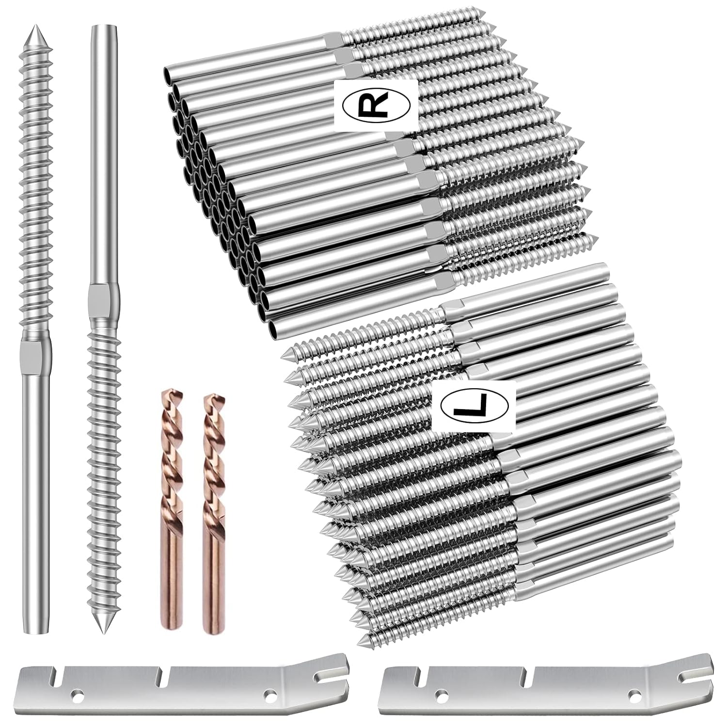 BLIKA 100 Pack T316 Stainless Steel Swage Lag Screws Left & Right Hand Thread for 1/8" Deck Cable Railing Kit with Wrenches & Drill Bits