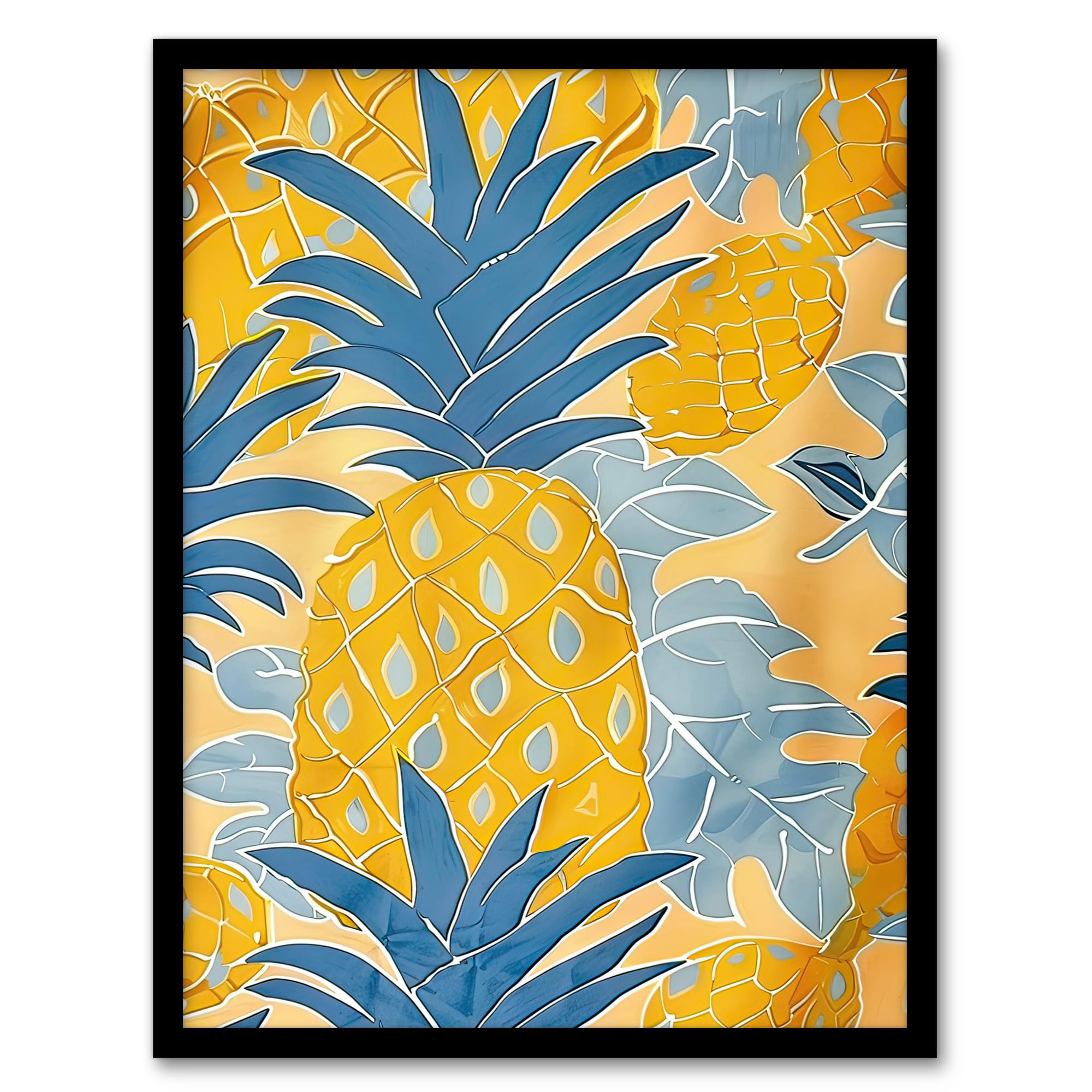 Artery8 Bright Yellow Pineapples Artwork Fruity Fun Living Room Artwork Framed Wall Art Print 18X24 Inch