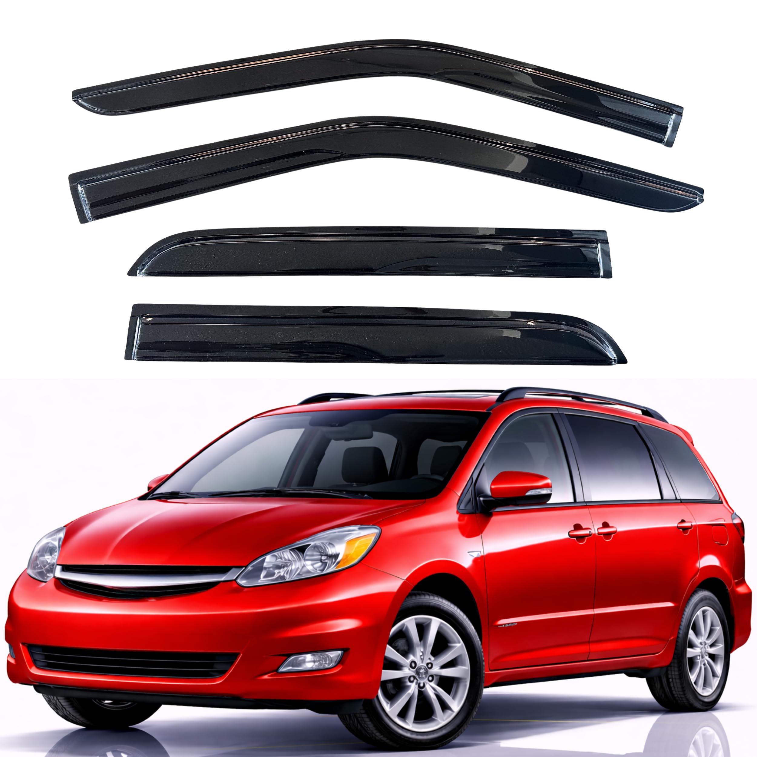 KPY Rain Guards Fit for 2004-2010 Toyota Sienna, Out-Channel Window Visors Vent Wind Deflectors 4PC, Car Accessories for 04-10 Sienna