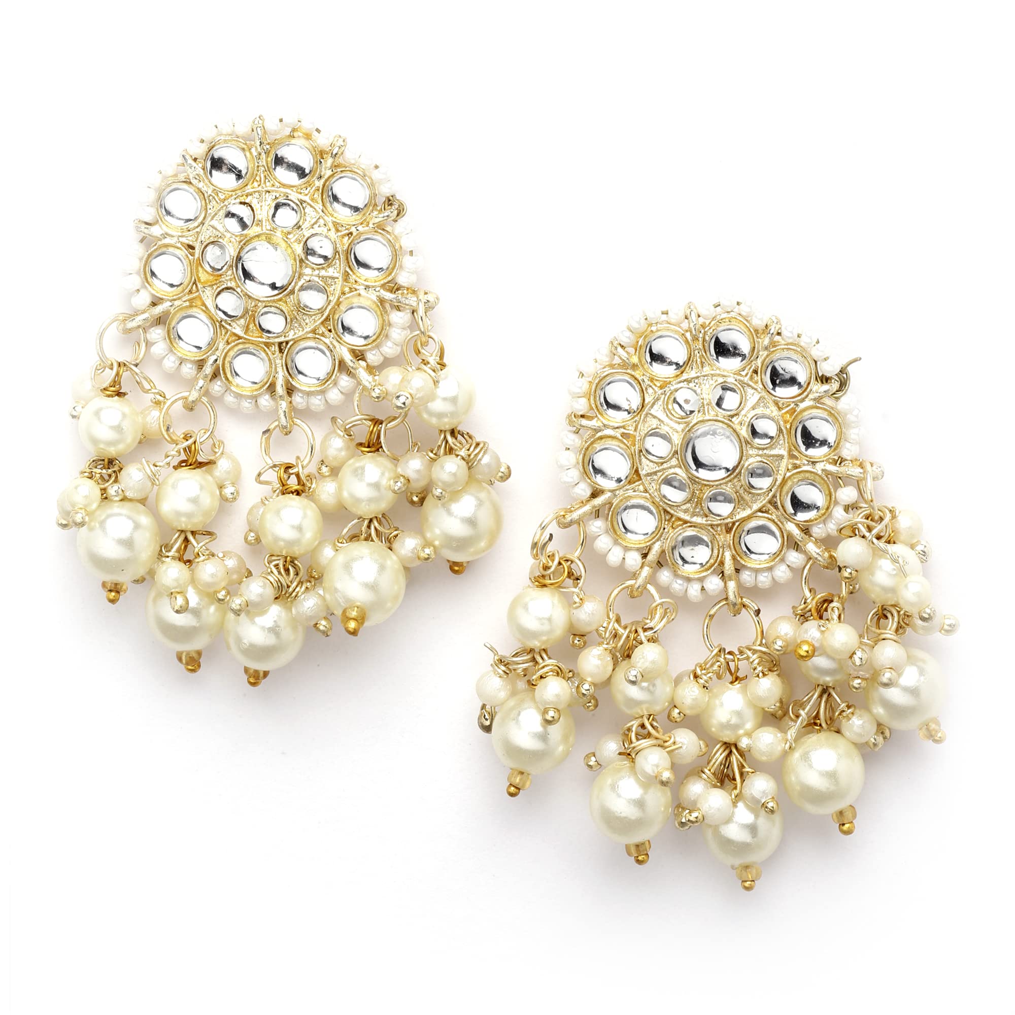 Latest Stylish Traditional Kundan Pearl Earrings for Women and Girls (13813er)(White)