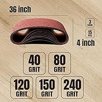 Vista 2 de POWERTEC 15 cintas de lijado de 4 x 36 pulgadas, 3 de cada una de granos de óxido de aluminio de 40/80/120/150/240, bandas de lijado de 4 x 36