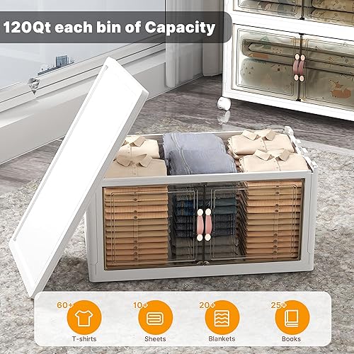 Miniatura 4 de 896QT-112QT28GAL*8 contenedores de almacenamiento apilables grandes con tapas y ruedas, cajones de almacenamiento apilables, paquete de 8