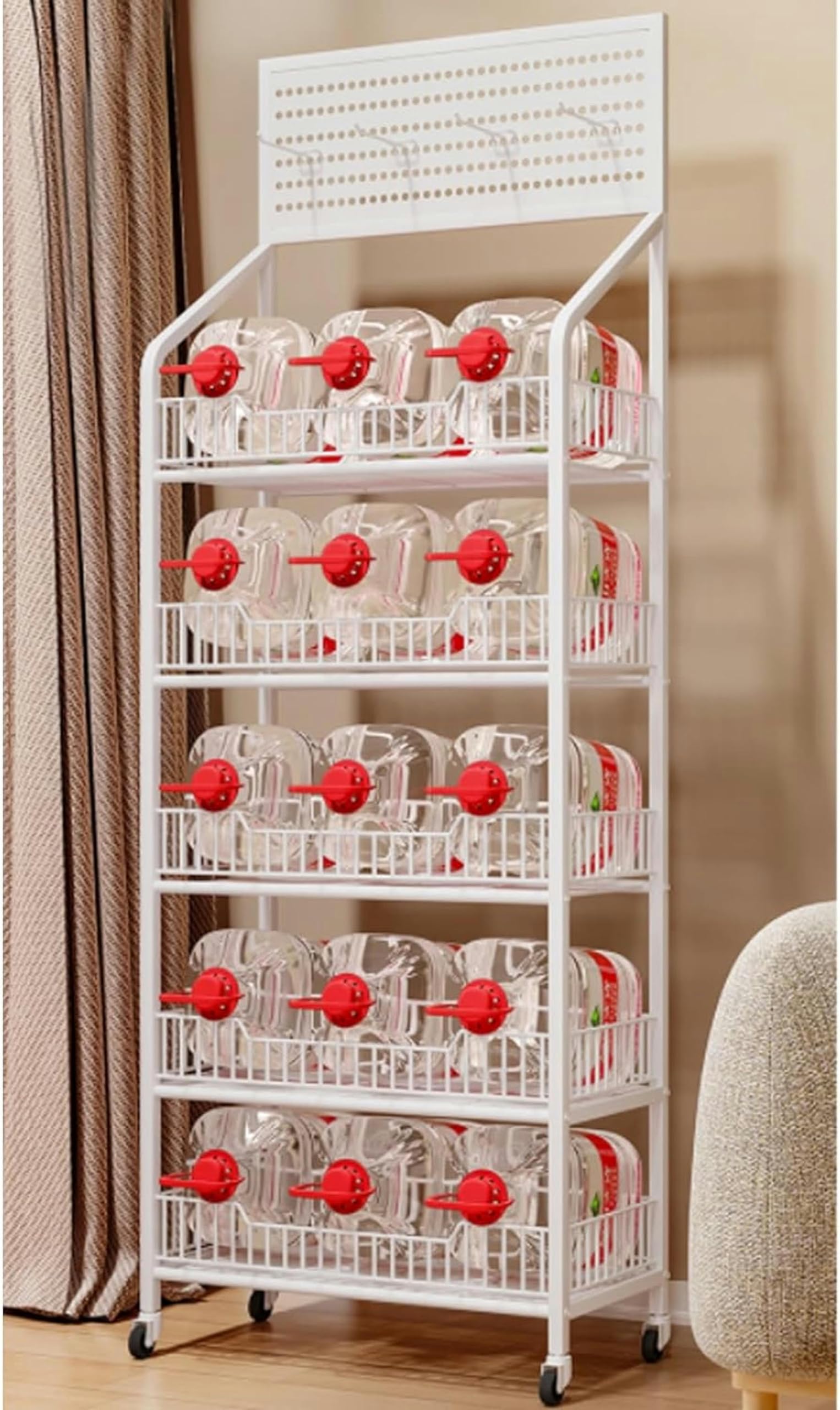 UWYTGF 5-Tier Metal Wire Storage Shelf Display Rack with Wheels,Retail Display Rack Stand/Snack Candy Display Organizer,Basket Stand Cart,5 Tier White,60X27X165Cm(23.6