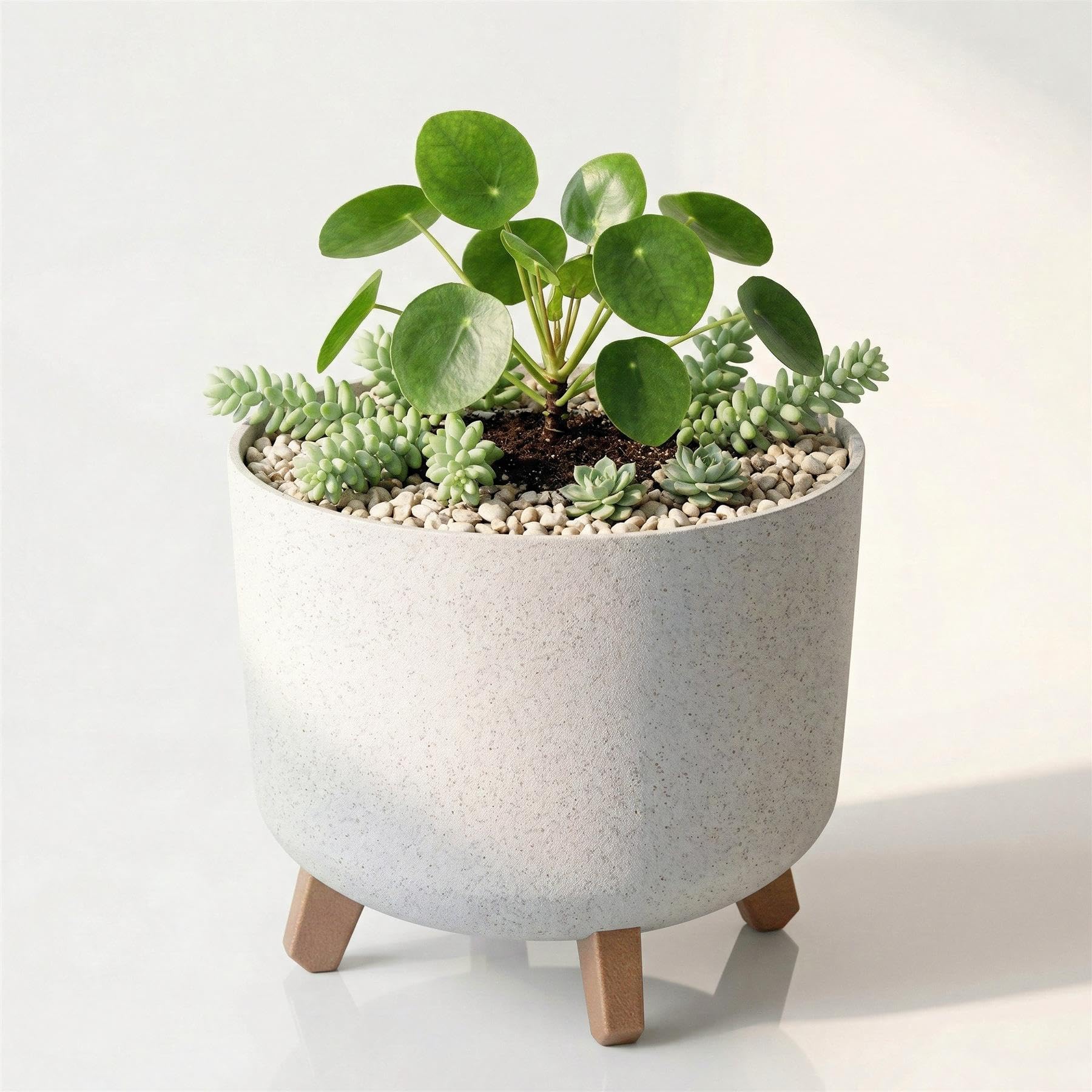 GEEZY Round Plant Pot with Legs, 29.8 cm - Cream Stone Effect Outdoor & Indoor Planter - Modern Flower Pot Stand with Drainage & Self Watering Reservoir for House Plants, Succulents & Living Room