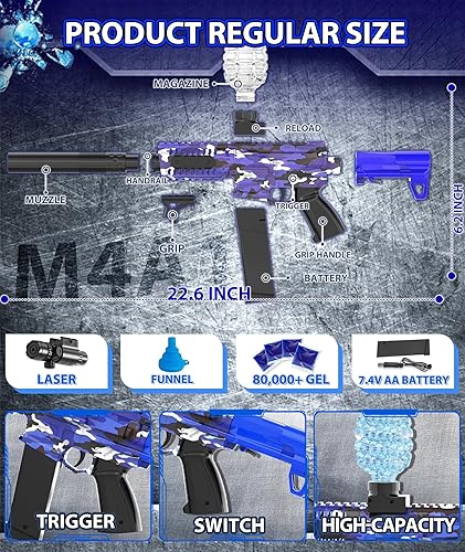Miniatura 5 de Paquete de 2 lanzadores eléctricos de bolas de gel, lanzador automático de bolas de salpicaduras de alta velocidad con más de 80000 y gafas,