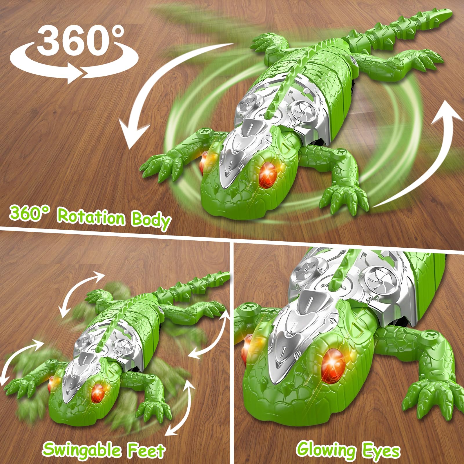 Gecko Wandflitzer, 360 ° Rotation Ferngesteuerter Gecko, Wänden Decken Entlang Krabbelt, Leuchtenden LED-Augen, Realistische Bewegungen, Interaktives Roboter Spielzeug Geschenk für Kinder