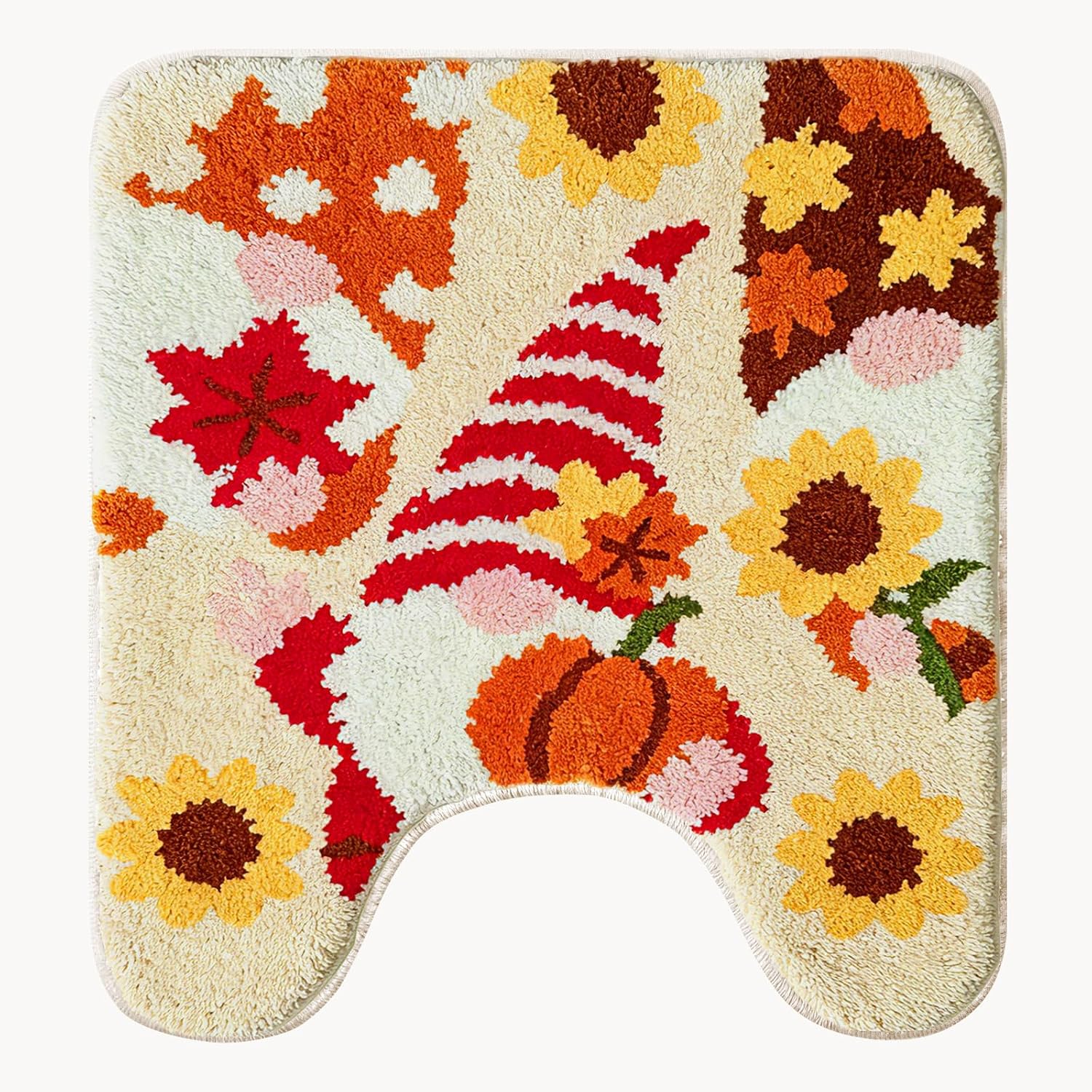 Toilet Rugs U Shaped, Fall Maple Leaves Absorbent Bathroom Rugs