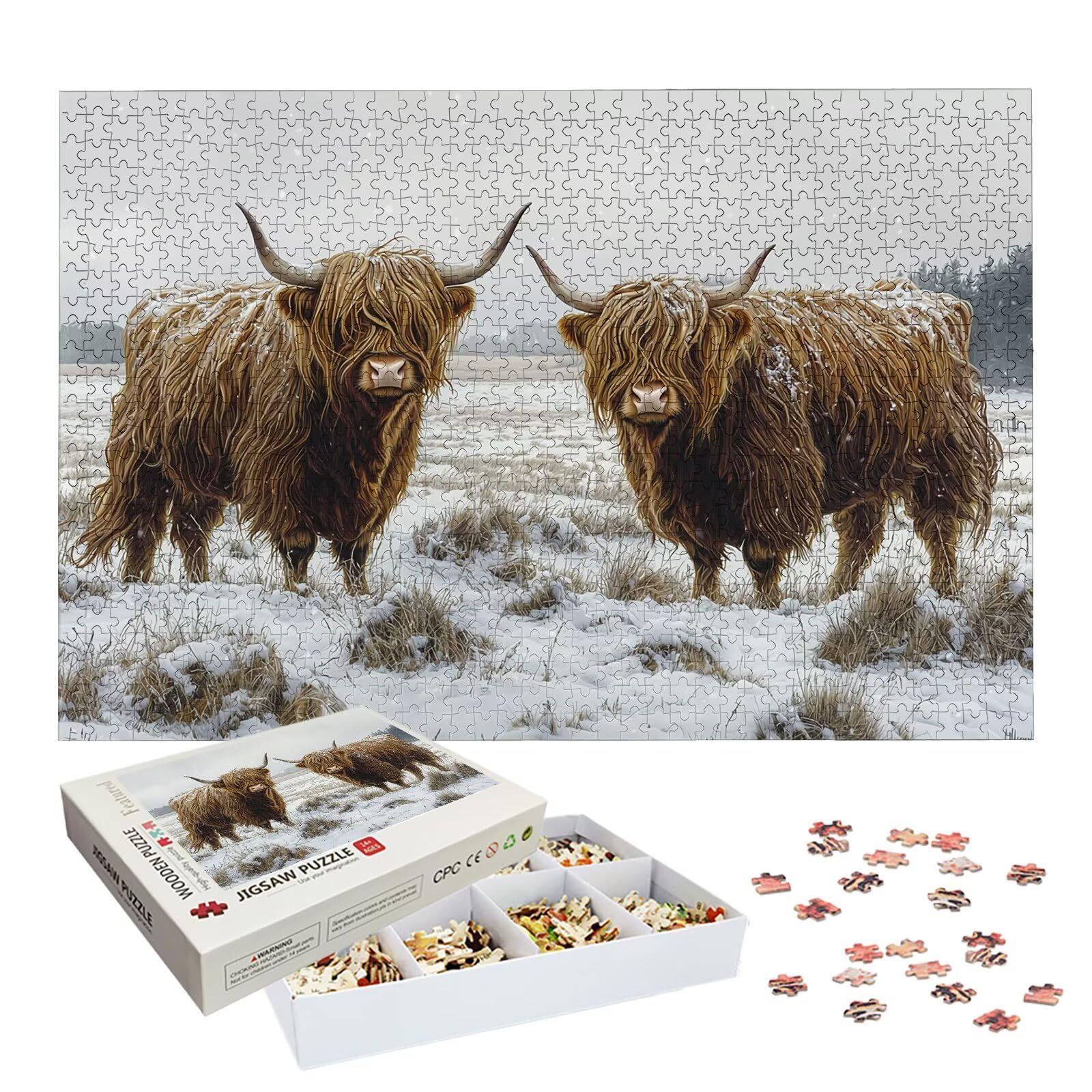 Puzzle 5000 sztuk Highlands Cow Puzzle Animal 5000 sztuk Sztuka dla dorosłych i dzieci, rozmiar: 156,5 x 105,5 cm, drewniane puzzle dla dorosłych z wykwintnym opakowaniem, prezent dla kobiet i