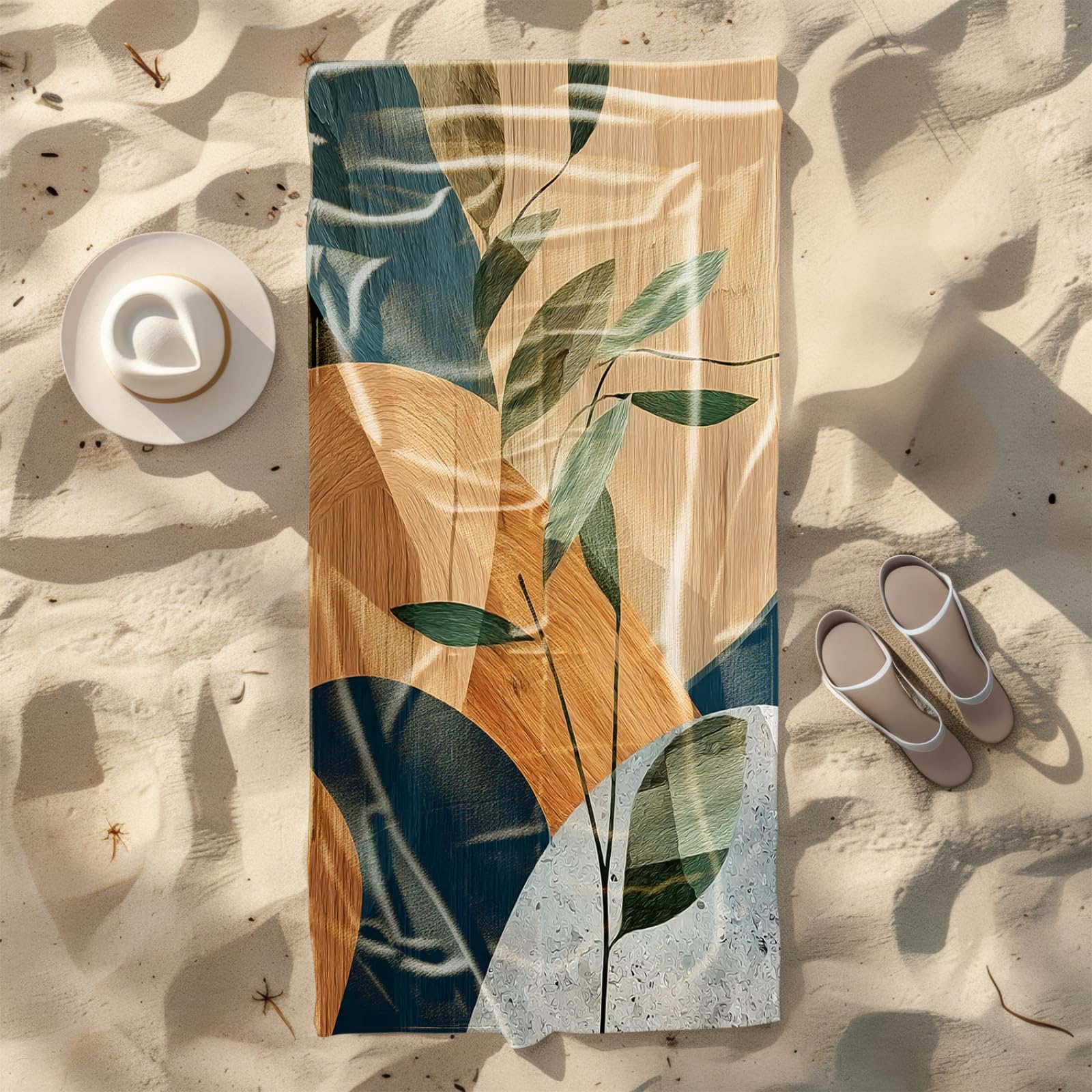 Générique Serviette Microfibre Plage Modèle Vert Marron Clair