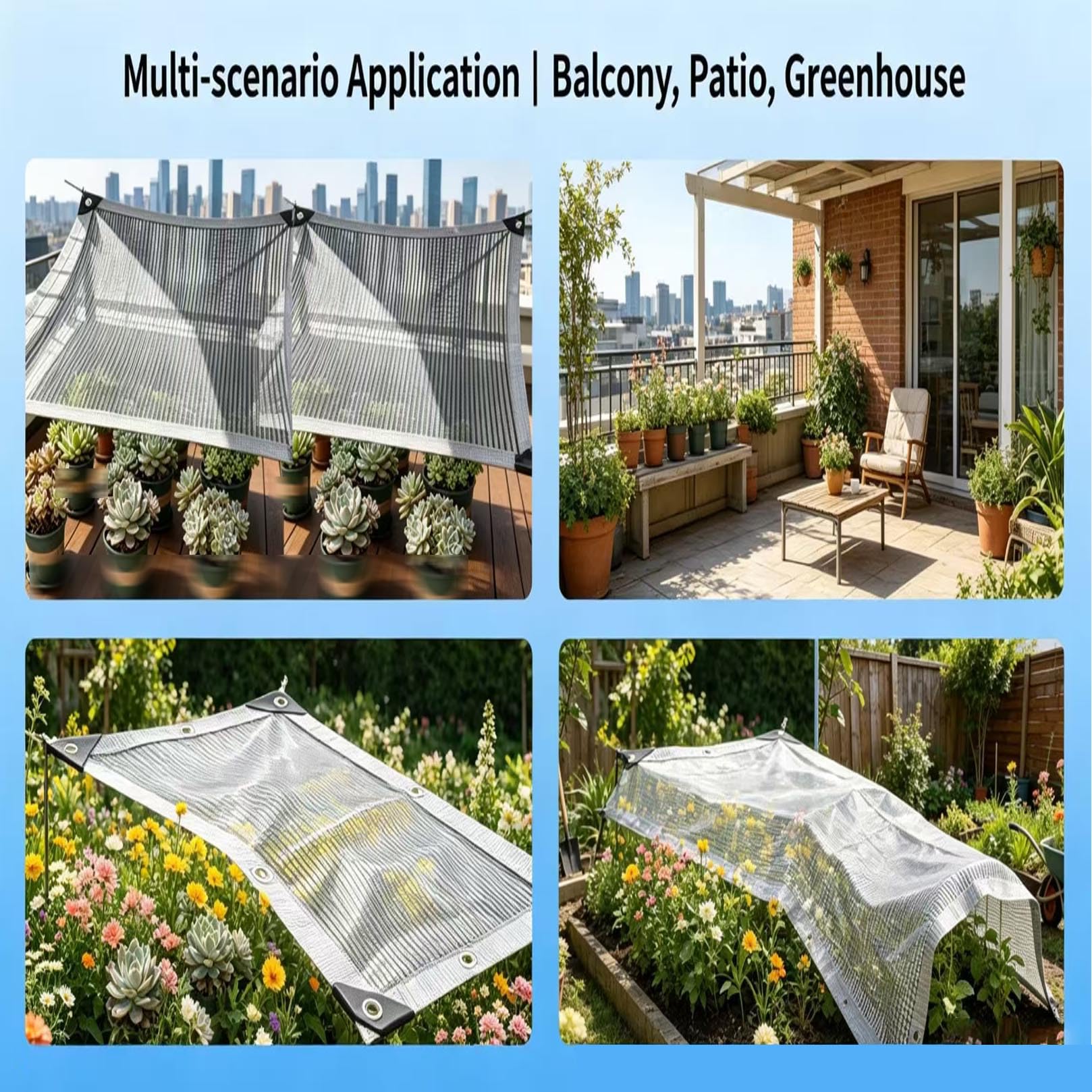 Red de Sombra 55% Aluminio, Malla Sombreadora regulación de Temperatura, Bordes Reforzados Resistentes al Viento, para Huerto, Jardinería y Macetas, Plantas