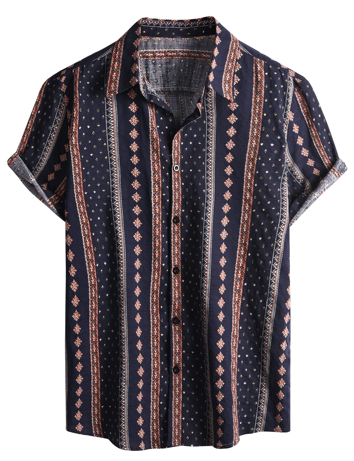 Voqeen Camisas Hawaianas para Hombre, Camisa de Algodón de Manga Corta con Botón Camisetas Informales de Verano con Flores Florales de Aloha para Vacaciones en La Playa Corte Regular