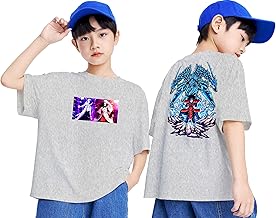 Anime T Shirt for Boys - Kids Half Sleeve Drop Shoulder Anim Print Tshirt Melange White