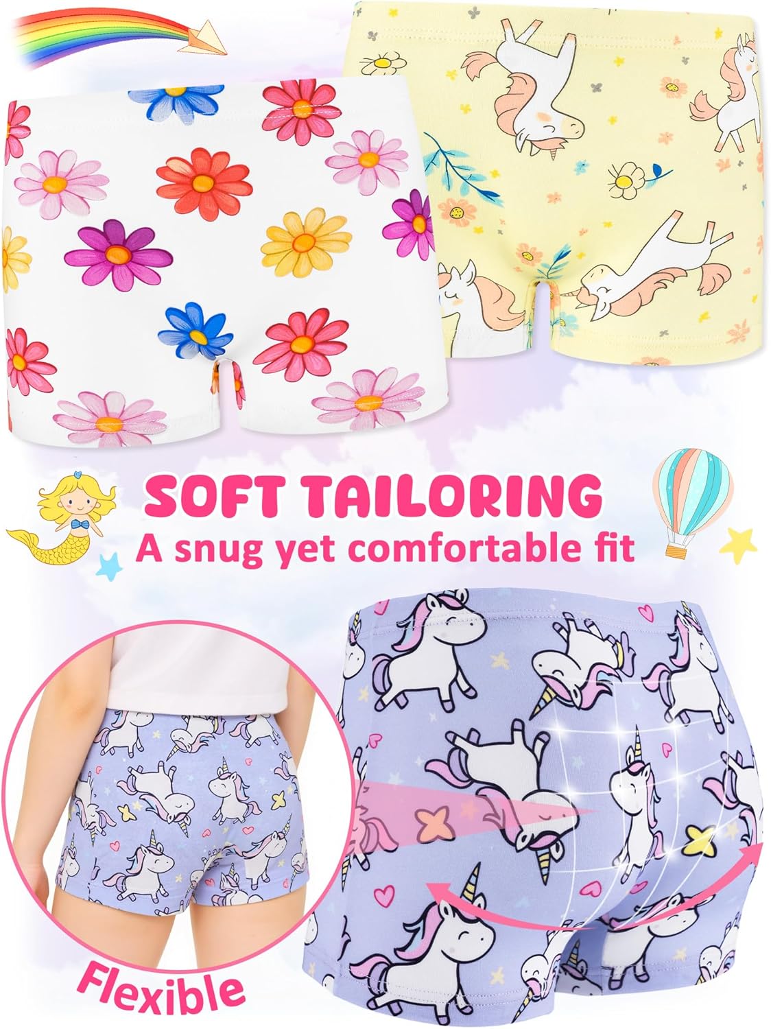 Girls Boyshorts Underwear,Soft Cotton Tagless Panties for Toddlers & Little Kids Comfort,Breathable Briefs,6-Pack - Image 4