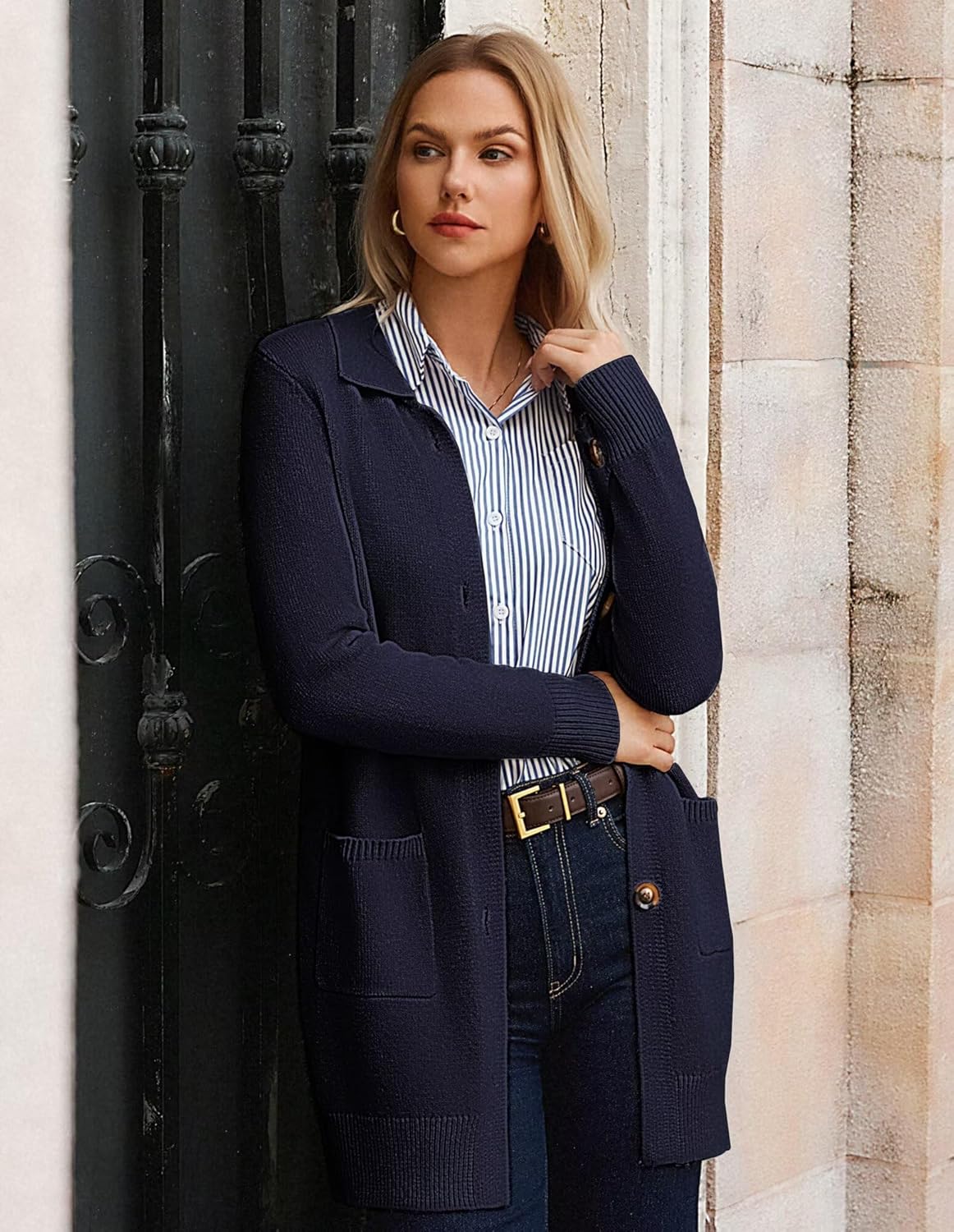 GRACE KARIN Women's Fall Long Cardigan Sweaters with Pockets, Button Knit Blazer Trendy, Open Front Dressy Casual Jacket - Image 8