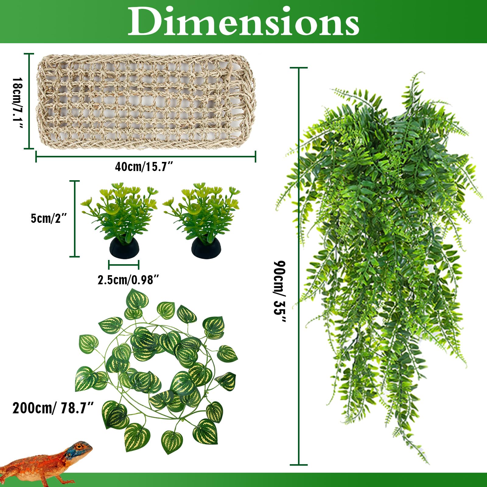 Hamac gecko avec réservoir de reptiles à suspendre pour terrarium - Feuilles artificielles pour lézards caméléons
