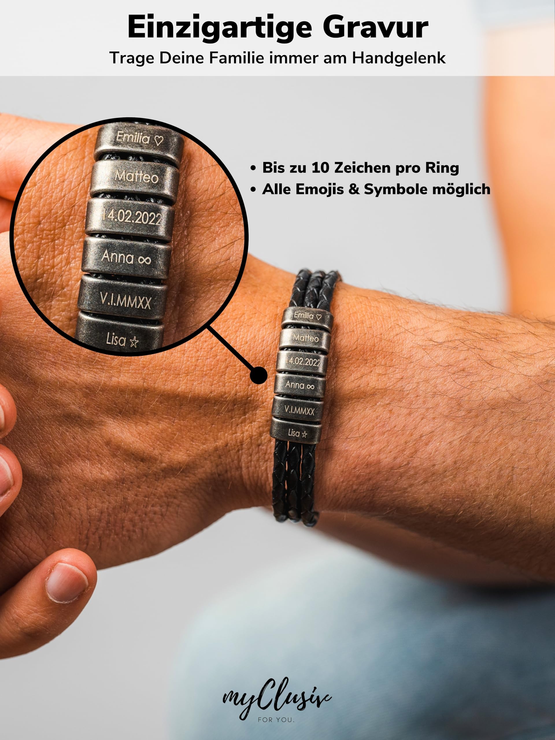 Personalisiertes Lederarmband für Herren mit Namen auf Oxid-Beads - Armband mit Gravur - Geschenk für Männer - Männerarmband - Geschenk für Papa