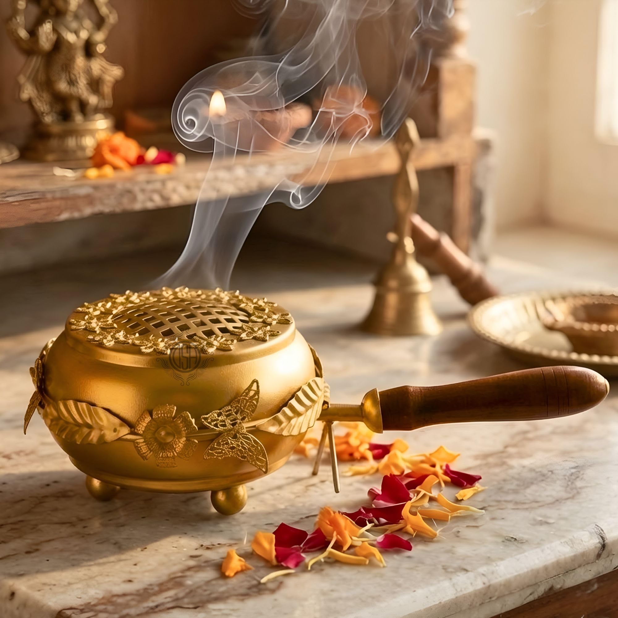 DSH Home Purifying Hand-Loban Incense Burner, Loban Burner with Handle, Dhoop Dhuni Burner Sambrani Dhoop, Resin & Home Office Temple Prayer Butler (LBN-07)-image-3