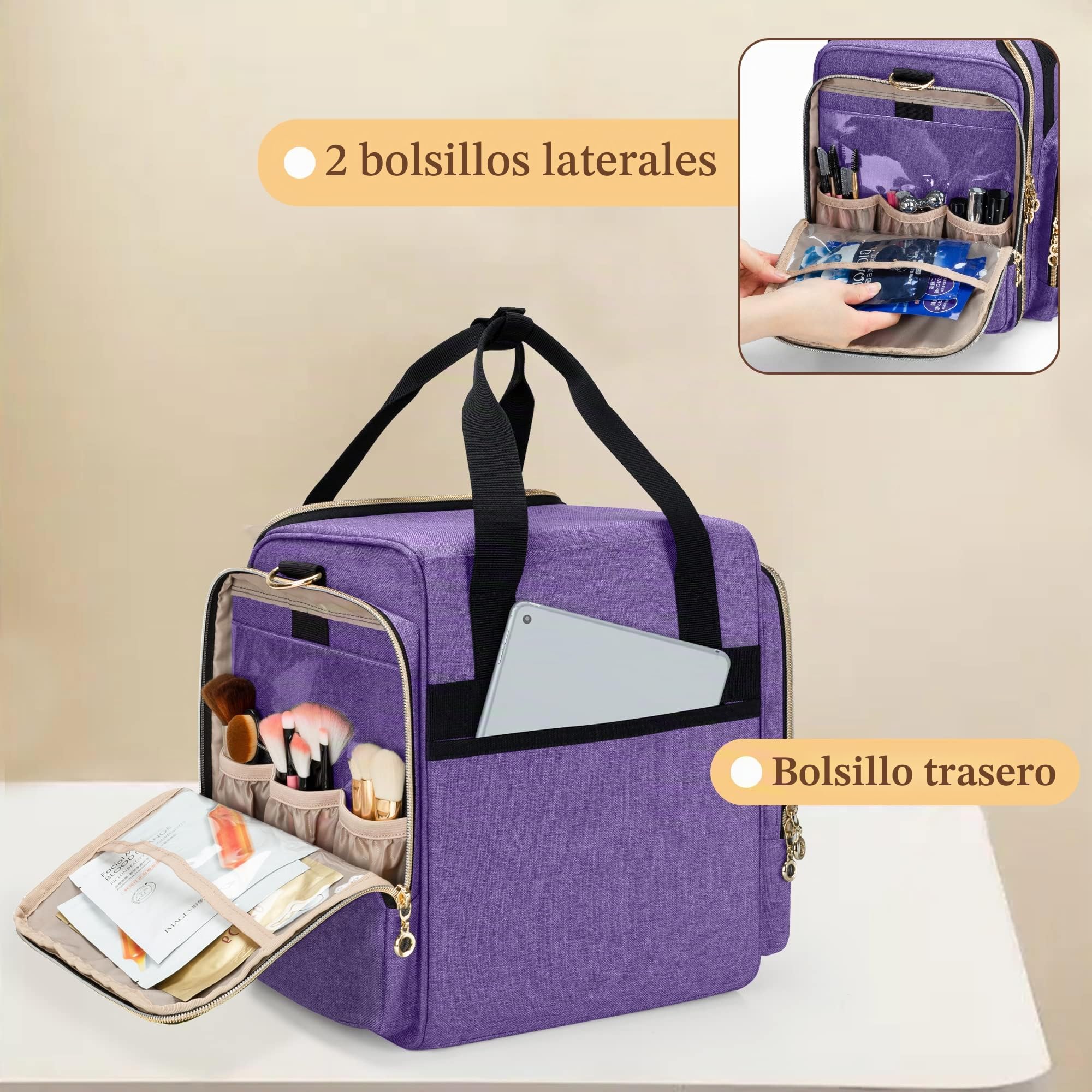 Luxja Bolsa de Maquillaje de Viaje con 4 Estuches Extraíbles, Bolsa de Cosméticos con Varias Secciones de Almacenamiento, Estuche de Maquillaje (Solo Bolsa), Púrpura