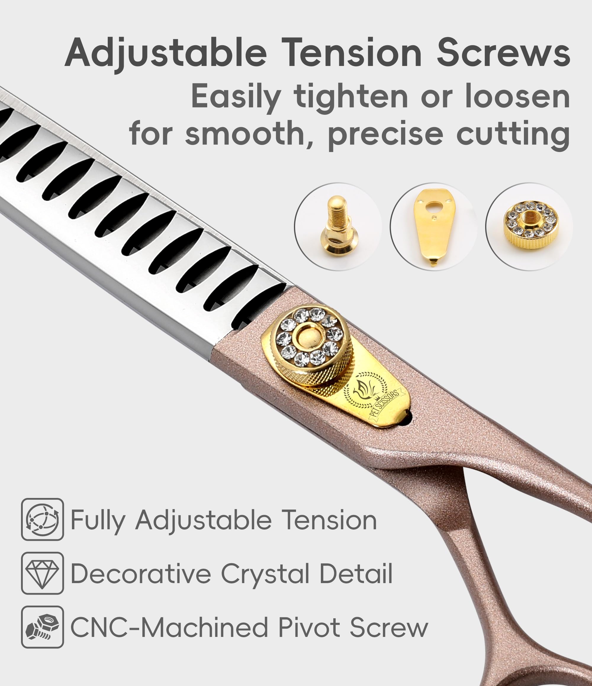 Ciseaux à effiler professionnels en acier inoxydable 440C pour chiens 18/24 dents Taux d'amincissement d'environ 75 %