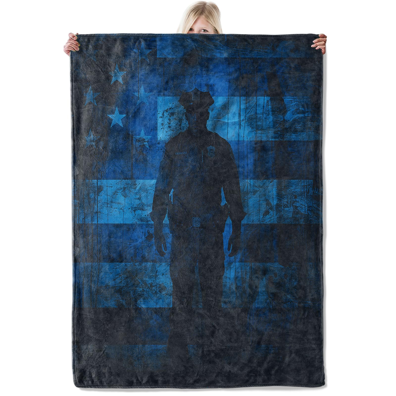 ICAAV Patriotic Police Blanket,50×60 Inch,American Flag and Law Enforcement Supporter Lightweight Flannel Throw,Soft and Warm Decorative Blankets for