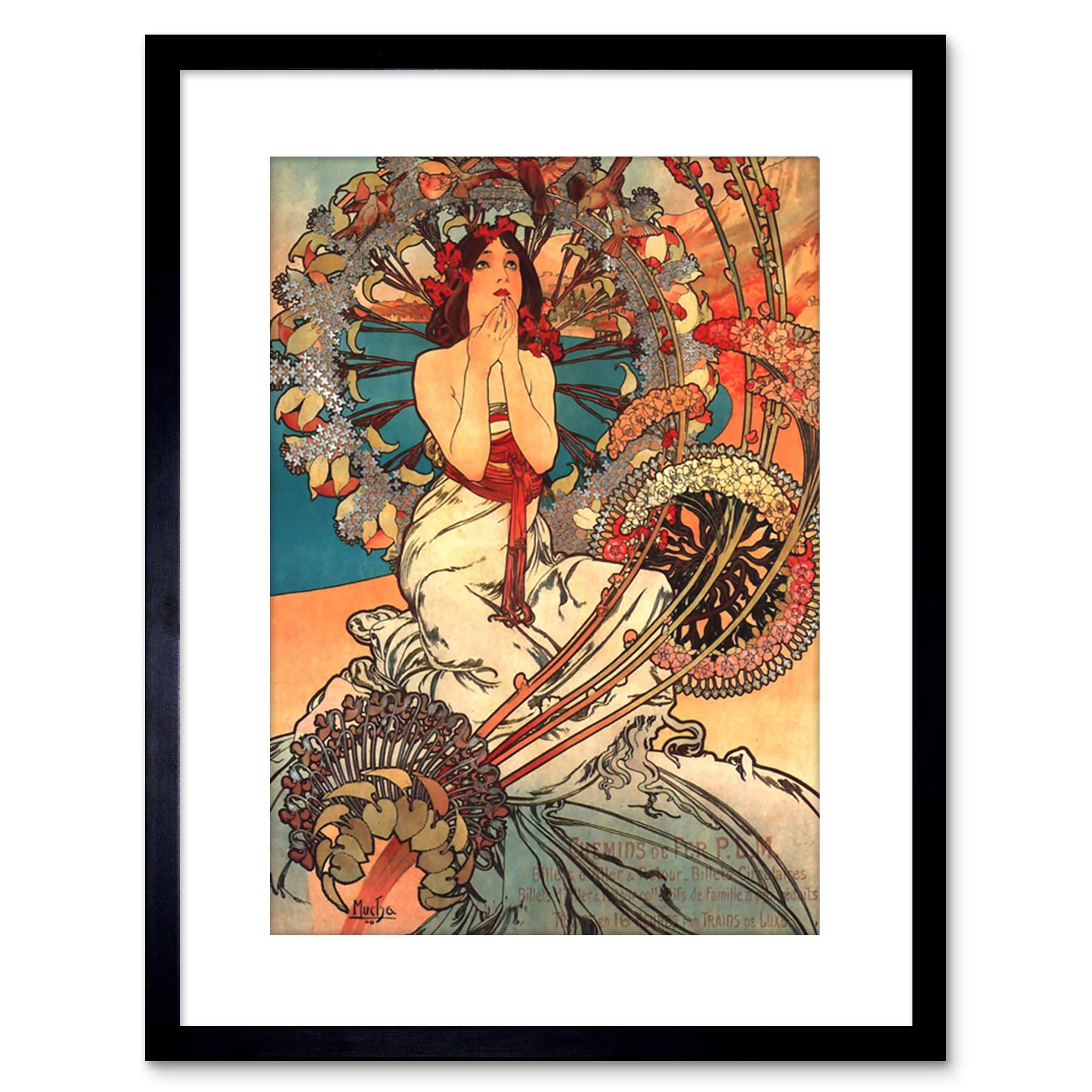 Wee Blue Coo Mucha Nouveau Woman Spring Flora Picture Photo Framed Wall Art Print