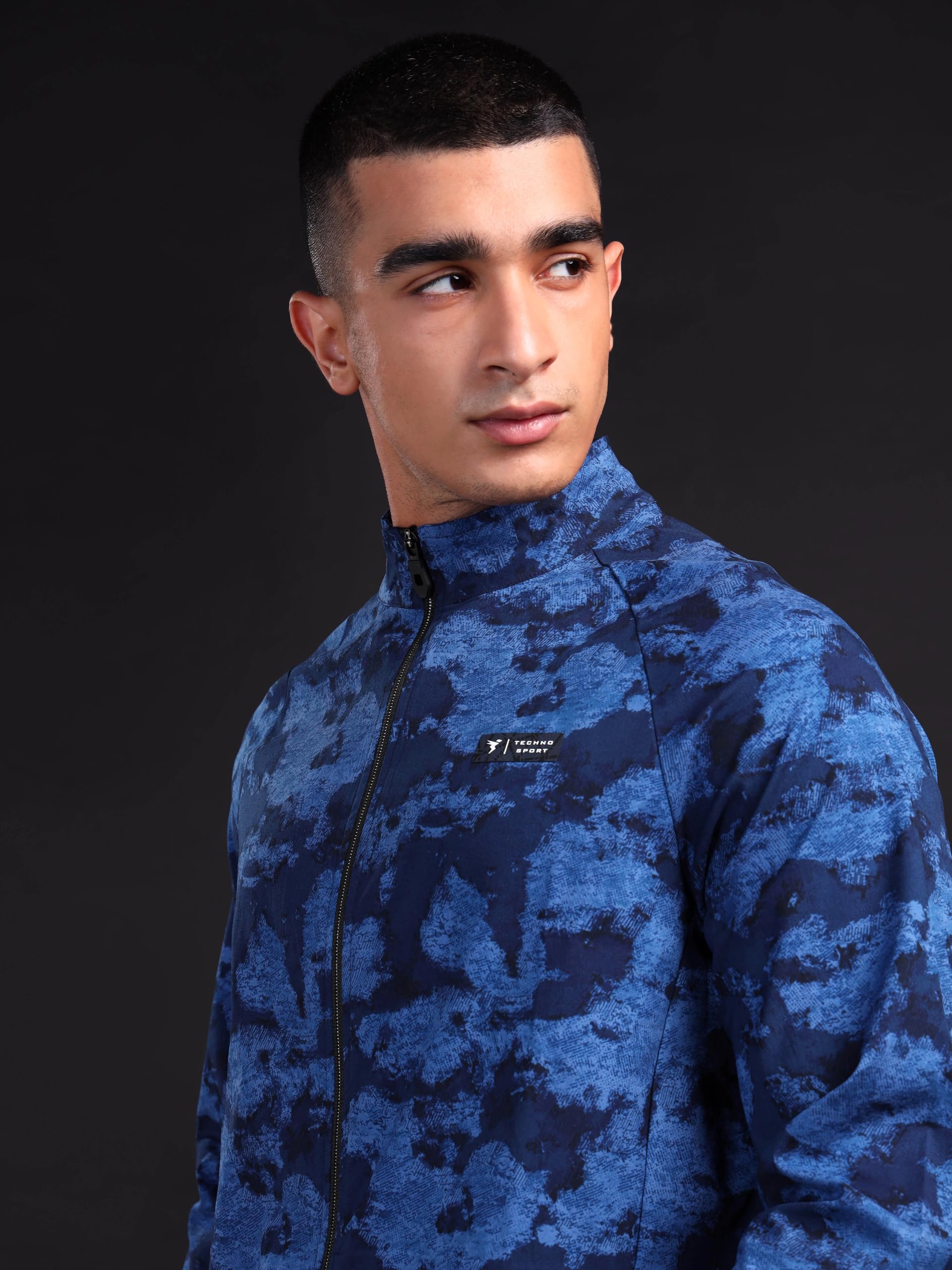 TECHNOSPORT Men's Slim Fit Printed Regular Jacket With SPF50+, Quick Dry for Regular Use - (PM92BCL_Blue Coral_XL) - Image 3 thumbnail