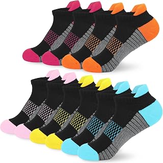 KOOOGEAR Womens Ladies White Black Trainer Running Ankle Socks, Anti Blister Sports Walking Support Cotton Socks for Womens 4-8 Multipack, Short Cushioned Hiking Work Athletic Socks 5 Pairs