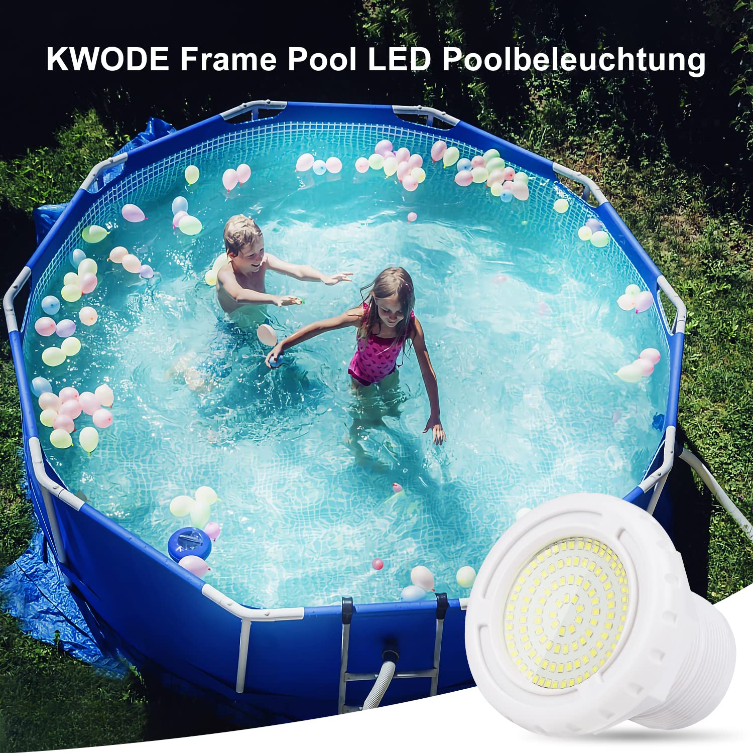 LED Poolbeleuchtung Unterwasser für Aufstellpool, 12W kalte weiße Frame Pool Poolbeleuchtung, 12V LED Unterwasserscheinwerfer IP68 Wasserdicht mit 7m Kabel,Außengewinde 2 ¼ Zoll