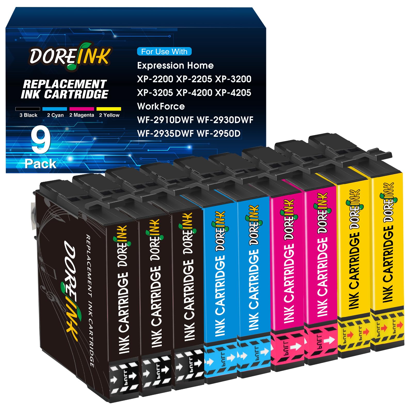 DOREINK Kompatibel mit 604XL Druckerpatronen Kompatibel mit Epson 604 Patronen Multipack für Expression Home XP-3200 XP-4200 XP-2205 XP-3205 XP-4205 XP-2200 Workforce WF-2910 2930 2935 2950 (9er-Pack)