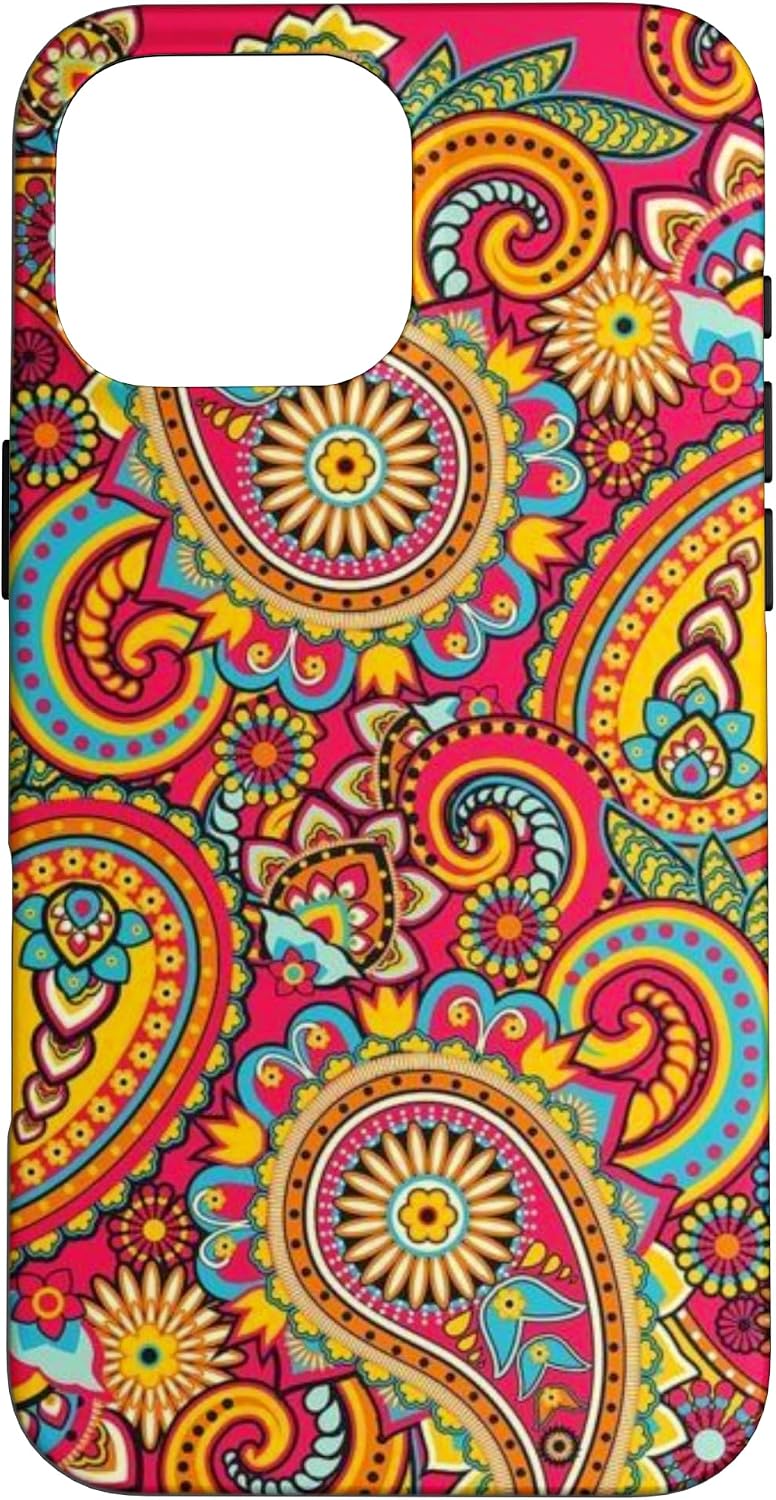 Paisley Red Yellow Floral Bandana Aesthetic Accessories Case for iPhone 16 Pro Max