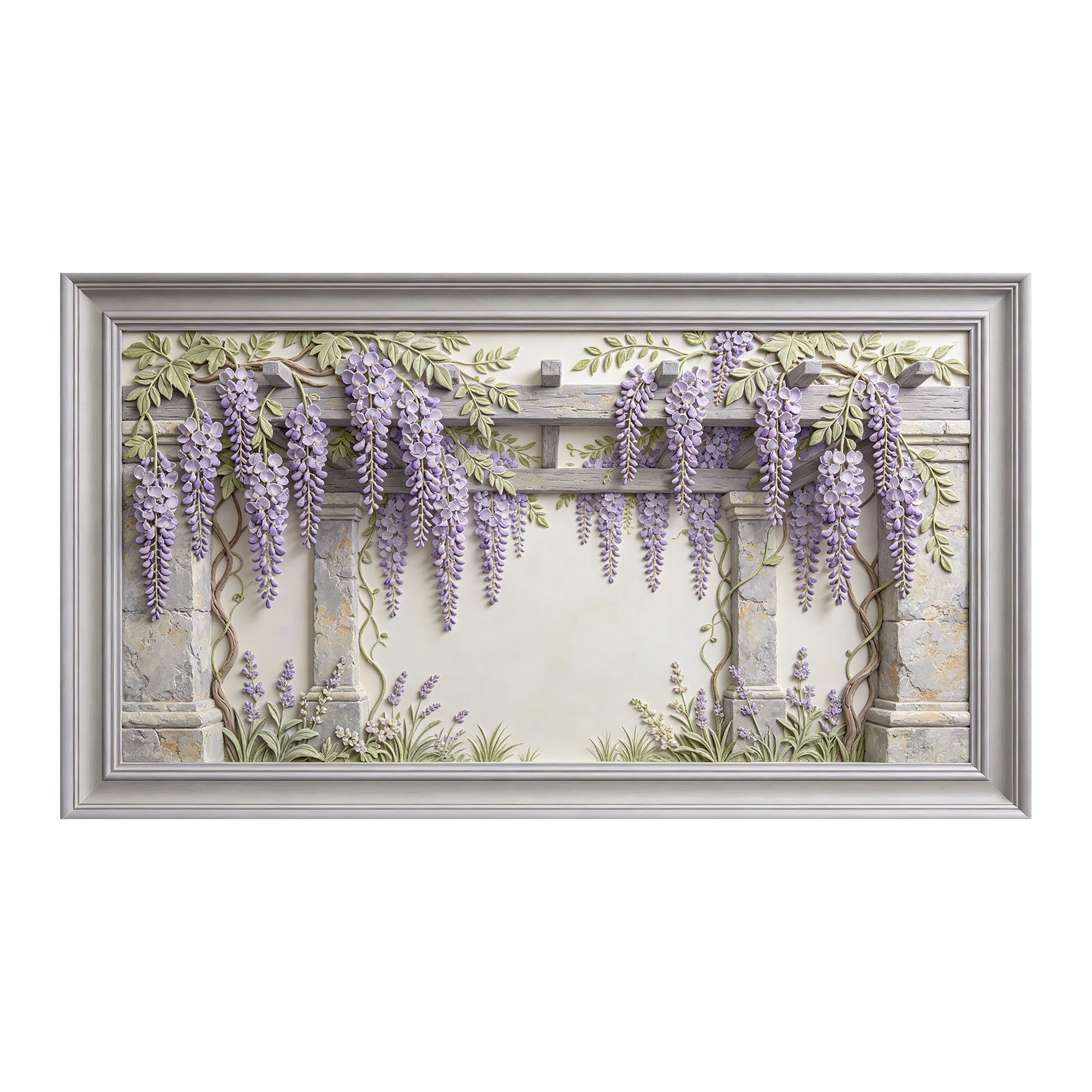 Murasolite 3D Framed Wall Art Wisteria Floral Relief European Classic SelfAdhesive Fabric Mural Wall Decor， Peel and Stick No Damage to Wall， AntiFall Safe Design for Bedroom Living Room