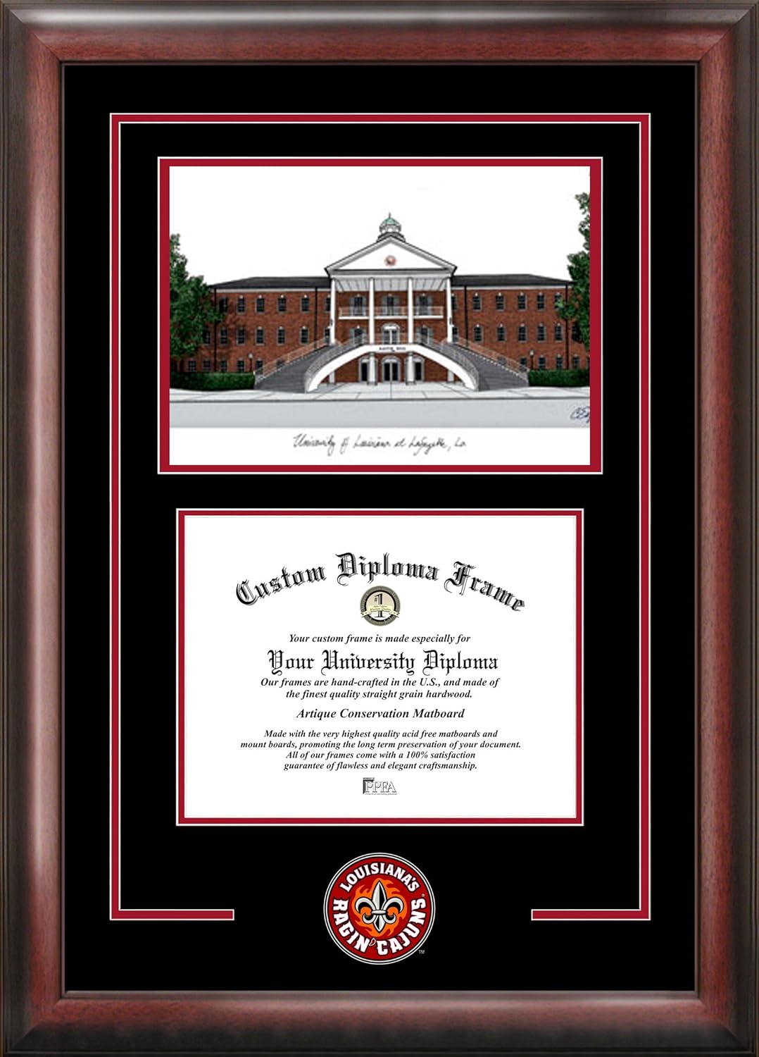 Campus Images LA993SG University of Louisiana-Lafayette Spirit Graduate Diploma Frame, 8.5" x 11"
