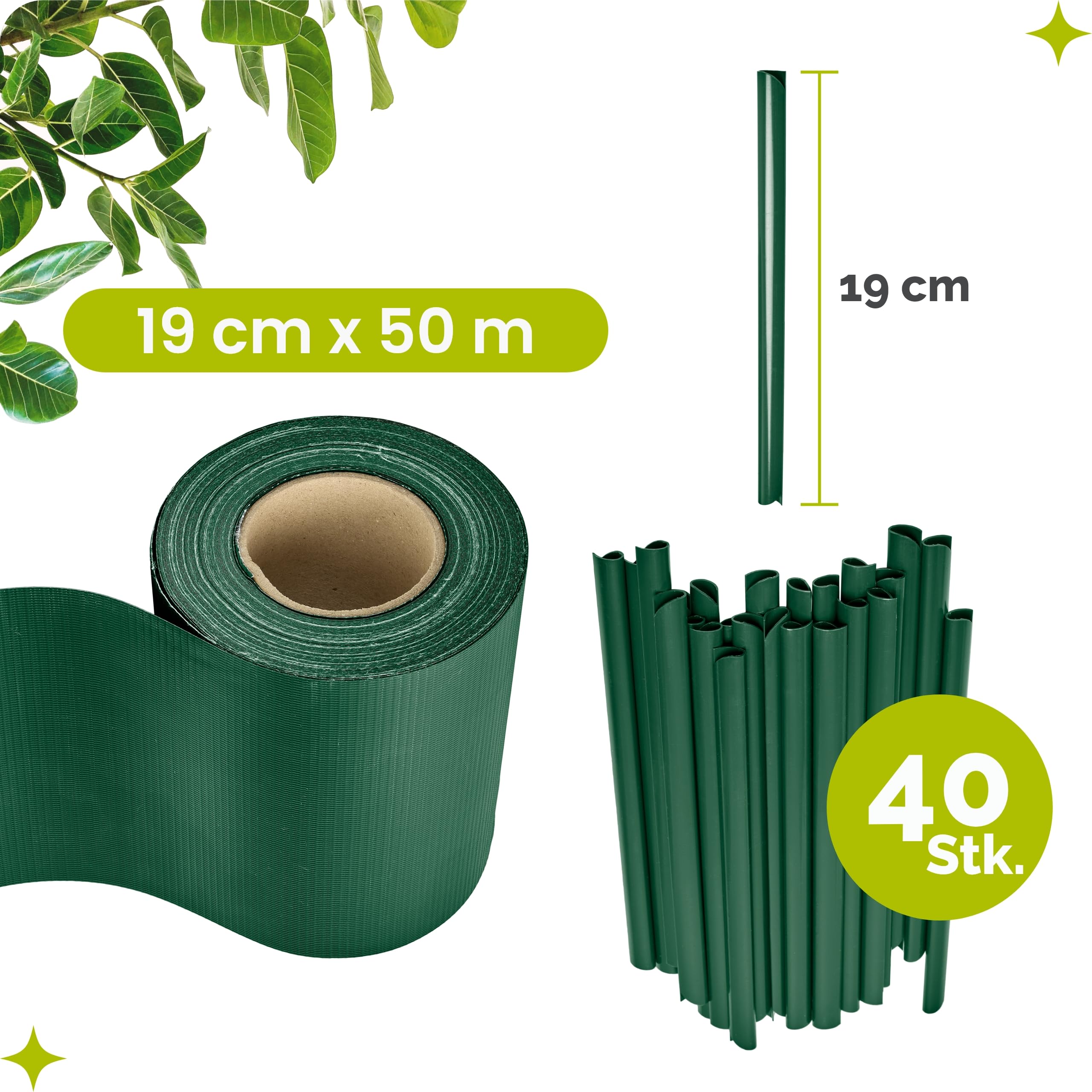 Garronda Cinta Pantalla de Privacidad PVC para Valla Jardin Exterior 19 cm x 50 m - Tiras para Mallas Ocultación y Vallas Caladas en Balcón y Terraza, Resistente a UV con Clips GD-0173 (Verde)