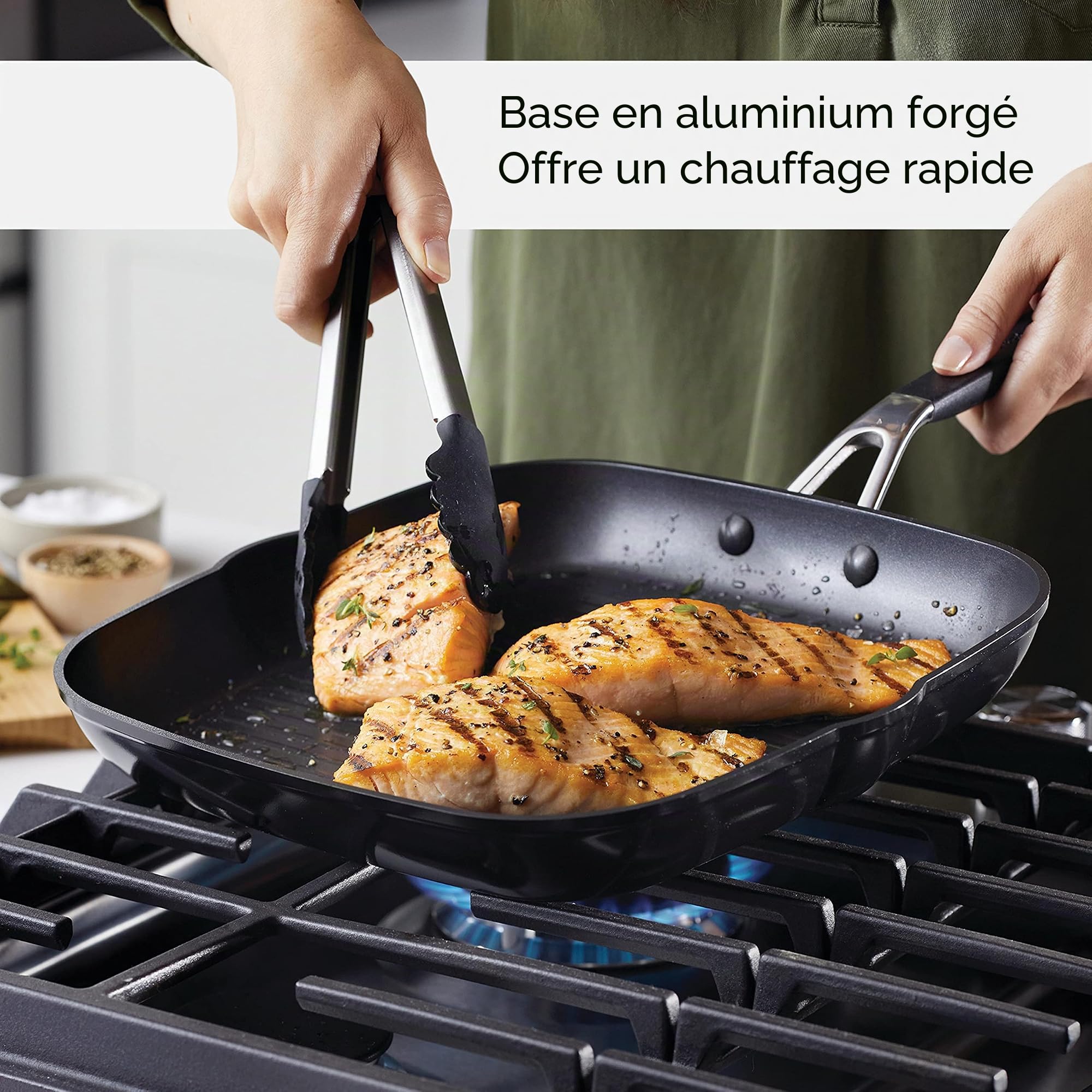 KitchenAid Poêle à griller carrée antiadhésive anodisée dure avec becs verseurs, 28 cm, noir onyx