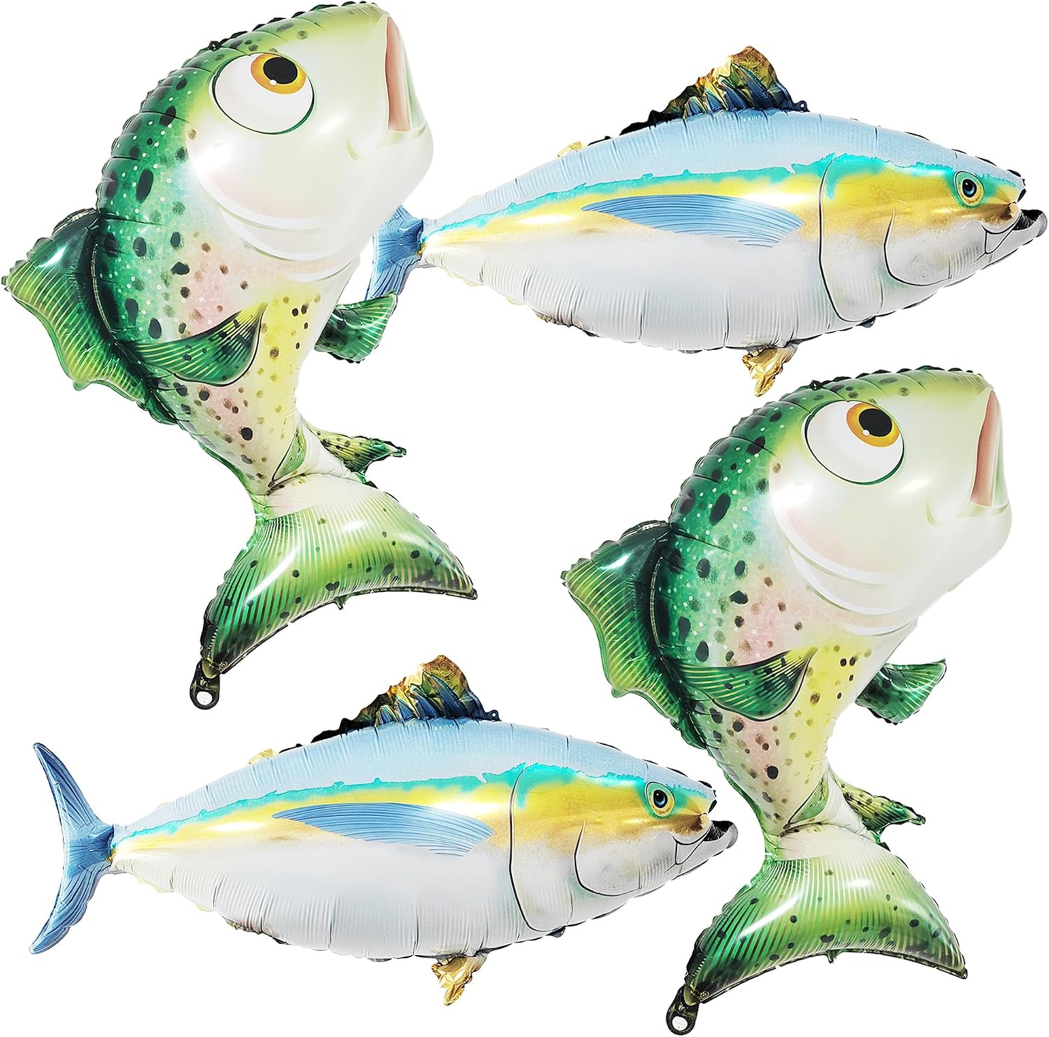 Realistic Fish Foil Balloons 4 Pack for Fishing Party Decorations - Gender Reveal Party Supplies, Gone Fishing Themed Birthday Supplies, O-fish-ally One Decor (Tuna & Salmon)