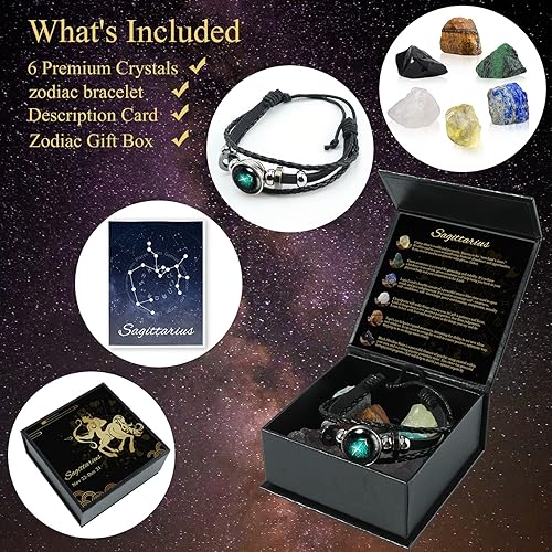 Miniatura 2 de Nicetage Ideas de regalo de cristales curativos de Sagitario, 12 signos del zodiaco, cristales curativos naturales con caja de horóscopo, 6 piedras