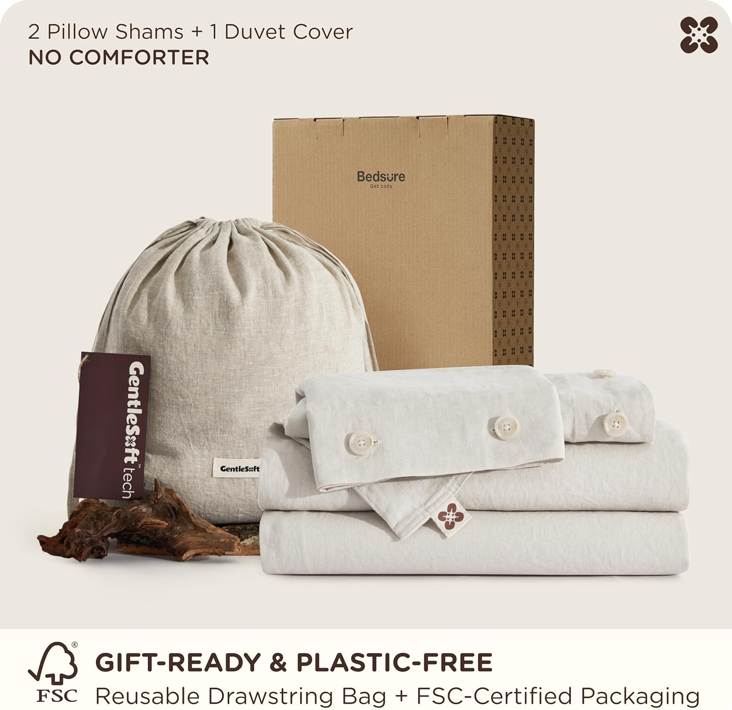 Bedsure 100% Linen Duvet Cover King Size, Washed 170 GMS European Flax-Linen, Soft 3pcs Bedding Set with Button Closure for Farmhouse, Natural Texture, Breathable for Hot Sleeper, Linen, King - Image 8