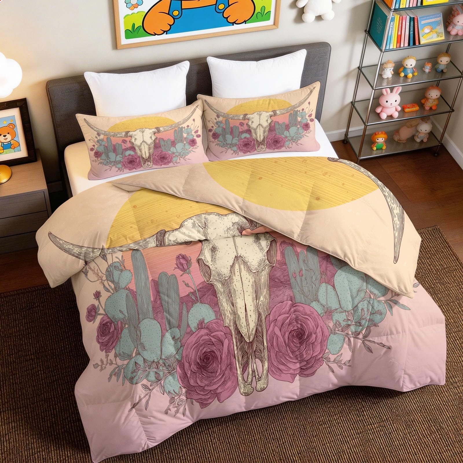 Edredón azul de 155x220 cm con estampado de zorro en la nieve y 2 fundas de almohada