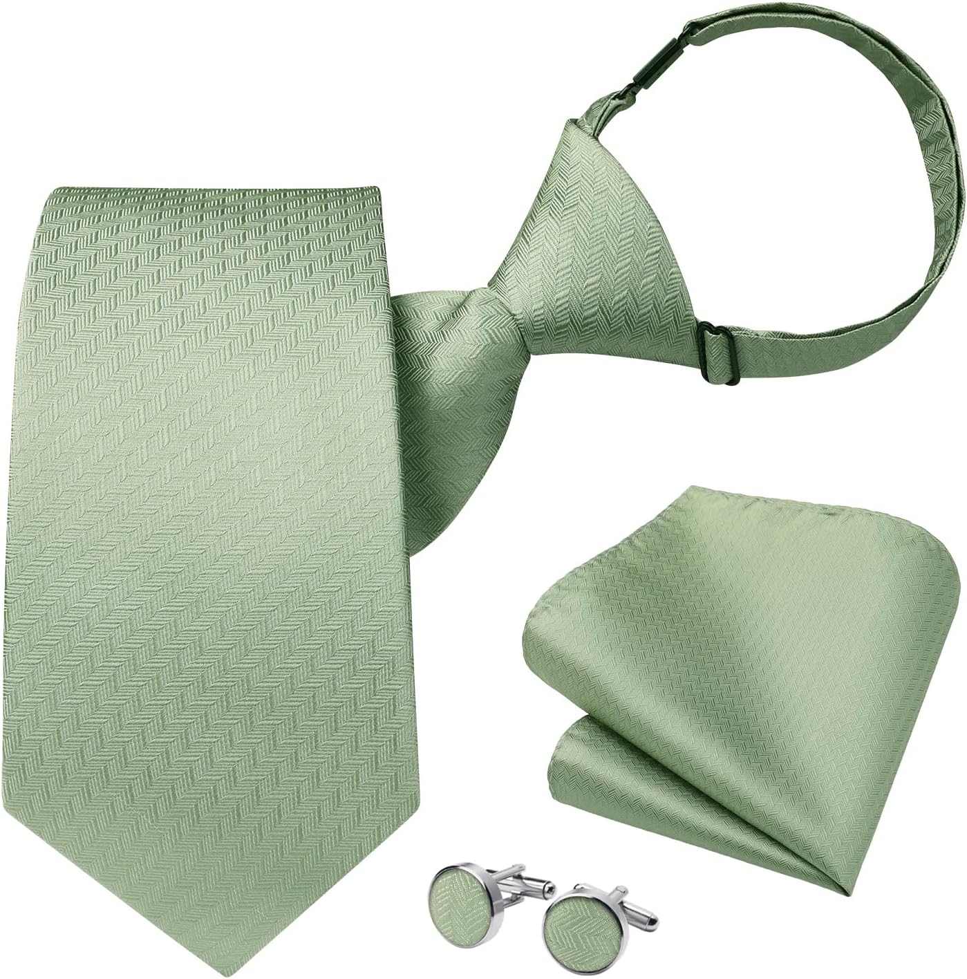 HISDERN Pre Tied Ties for Men Paisley Solid Striped Necktie and Pocket Square Cufflinks Set Formal Wedding Neck Tie - Image 2